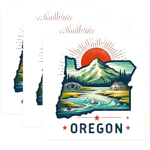 (3 Pack) Oregon State Decals - Mountain Landscape - Pacific Northwest Decals - 3 Inches On Longest Side - Easy Peel & Apply - Made in USA - 3MCS4009