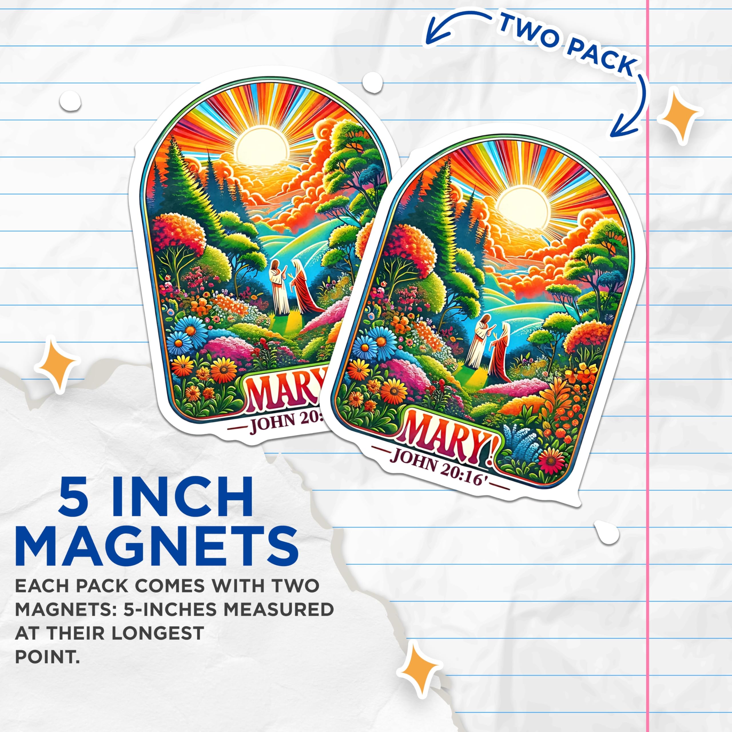 (2 Pack) Mary John 20:16 Magnets - Psychedelic Christian Art - Jesus Resurrection Spiritual Decor - 5 Inches On Longest Side - Thick Durable Magnet - Made in USA - MAG29836