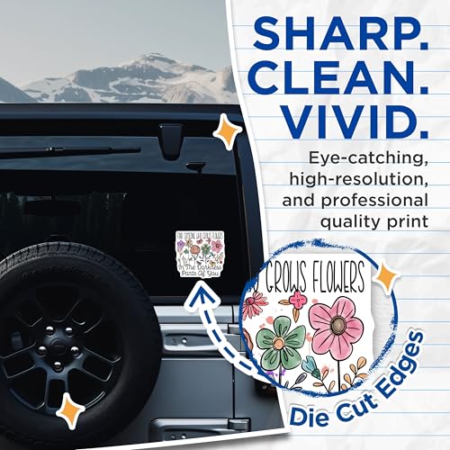 (2 Pack) Find Someone Who Grows Flowers Stickers - Inspirational Floral Stickers - Positive Quote Stickers - 5" On Longest Side - Sticks to Smooth Flat Surfaces - Made in USA - BMCS6099