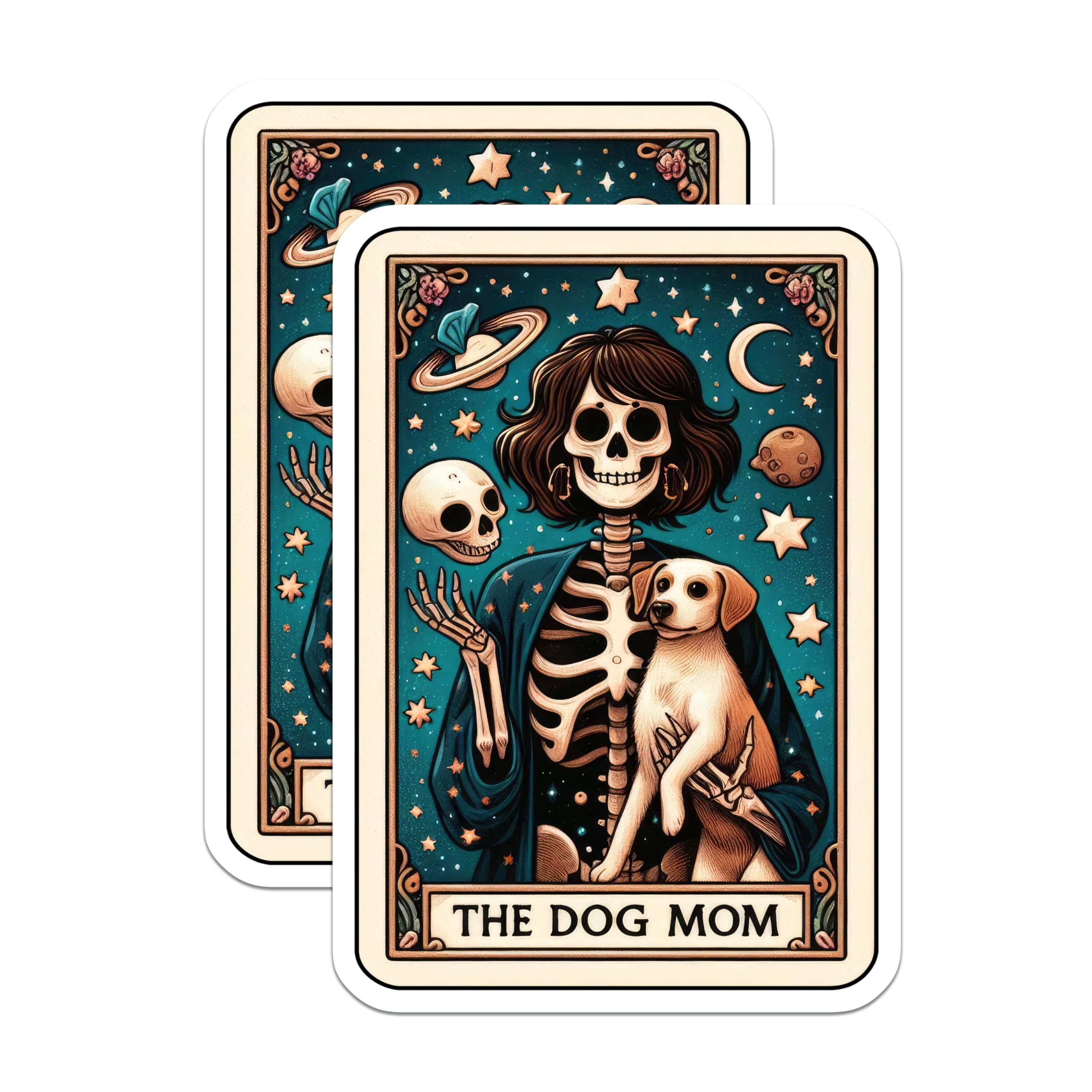 (2 Pack) Dog Mom Magnets - Skeleton Dog Lover Art - Tarot Card Design - Celestial Pet Parent Decor - Witchy Skull Aesthetic - 5 Inches On Longest Side - Thick Durable Magnet - Made in USA - MAG24519