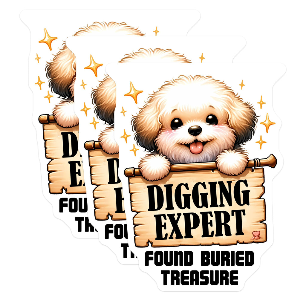 (3 Pack) Dog Digging Decals - Cute Puppy Stickers - Treasure Hunter - 3 Inches On Longest Side - Easy Peel & Apply - Made in USA - 3MCS2512