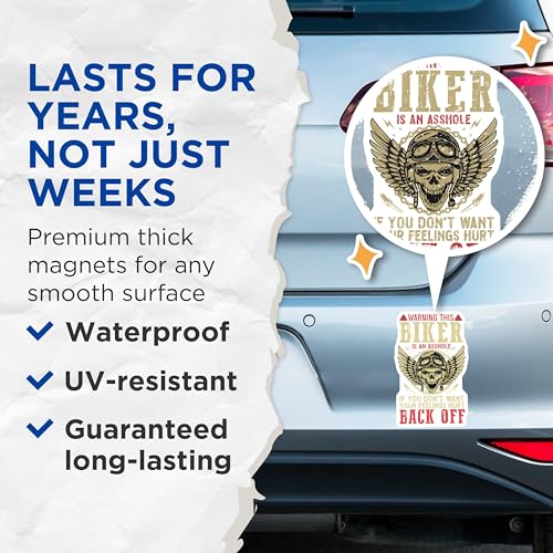 (2 Pack) Biker Asshole Warning Magnets - Skull with Wings - Fun Novelty Decor - 5" On Longest Side - for Cars, Fridges, Toolboxes - Made in USA - MAG5637