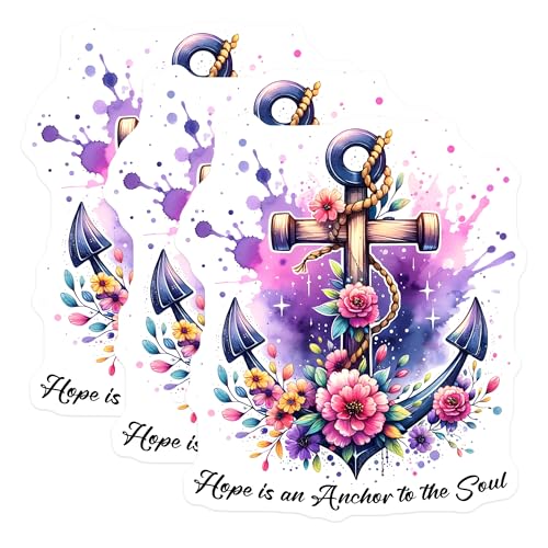 (3 Pack) Anchor Decals - Floral Anchor - Hope Anchor Quote - 3 Inches On Longest Side - Easy Peel & Apply - Made in USA - 3MCS8419