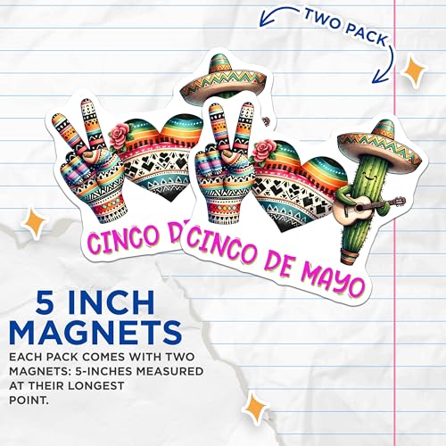 (2 Pack) Mexican Celebration Decor Magnet - 5" On Longest Side - Sticks to Smooth Flat Surfaces - Made in USA - MAG9758