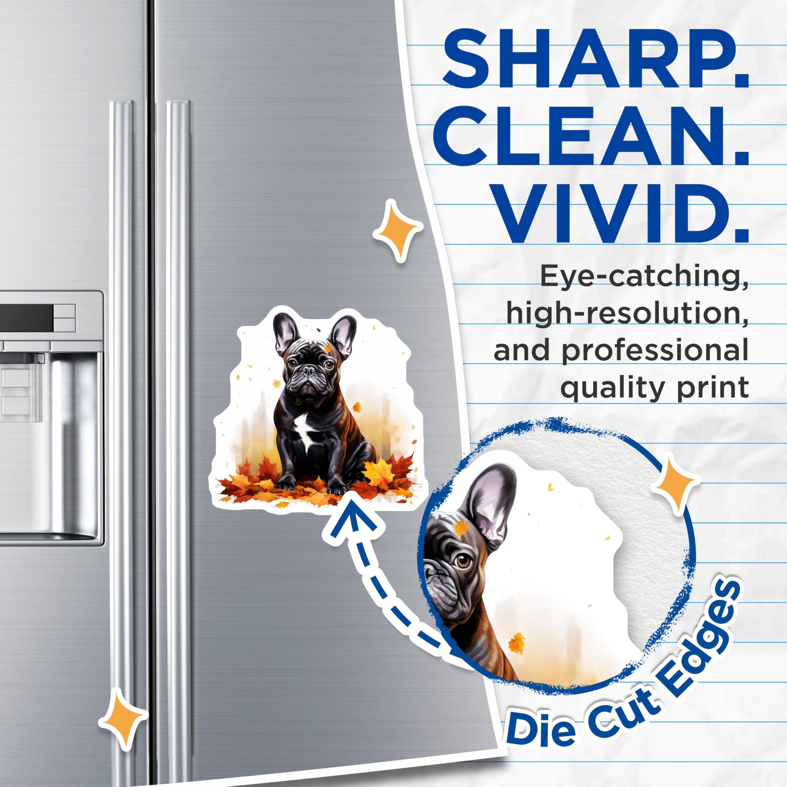 (2 Pack) French Bulldog Magnets - Autumn Dog Decor - Pet Lover Refrigerator Accessory - 5 Inches On Longest Side - Thick Durable Magnet - Made in USA - MAG28817