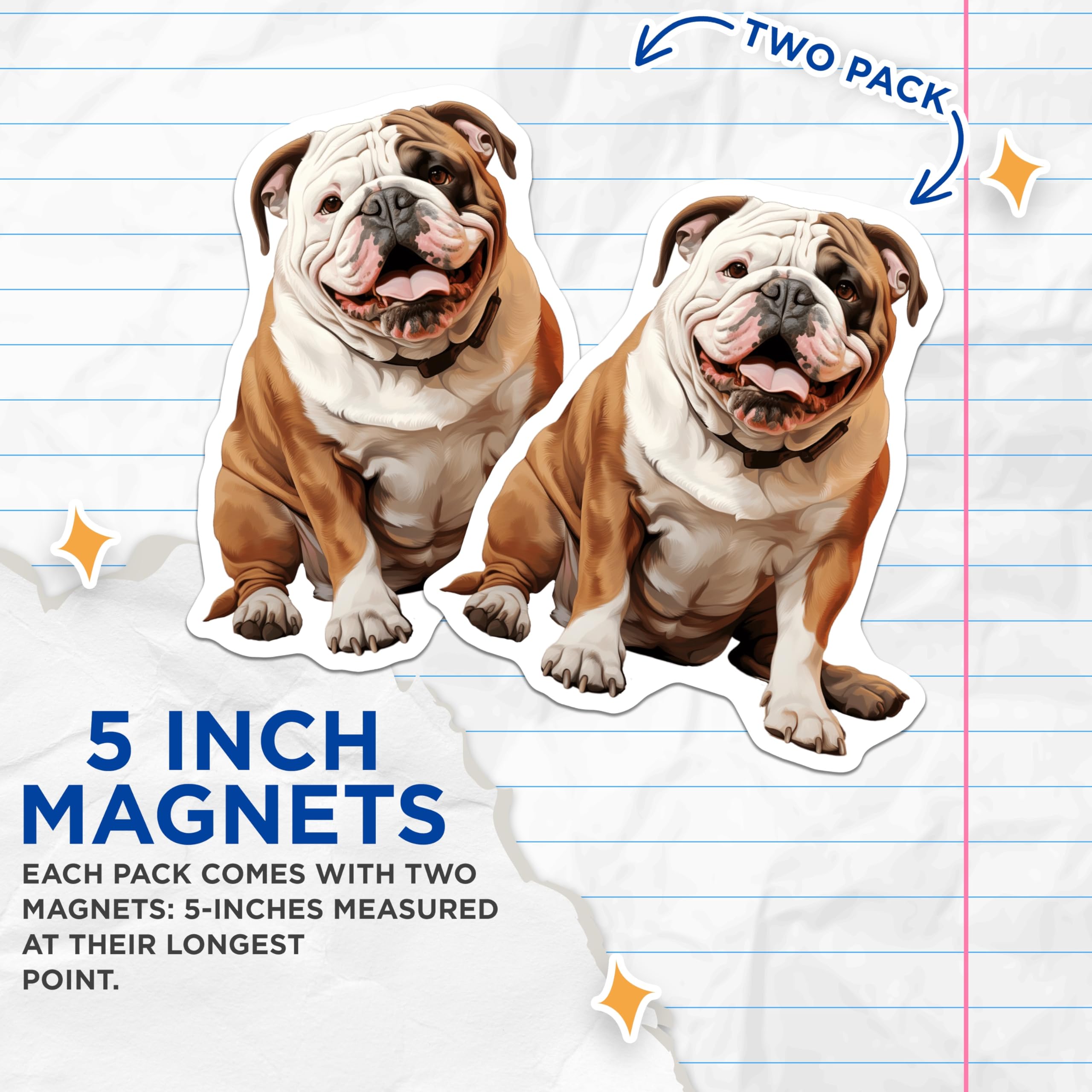 (2 Pack) Bulldog Magnets - Happy English Bulldog Art - Pet Dog Lover Home Fridge Locker Magnetic Decor Display - 5 Inches On Longest Side - Thick Durable Magnet - Made in USA - MAG24837
