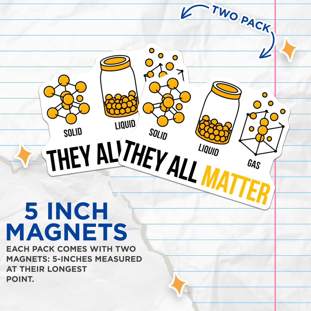 (2 Pack) States of Matter Magnets - Funny Science Pun Decor - Chemistry Physics Teacher Student STEM Humor - 5 Inches On Longest Side - Thick Durable Magnet - Made in USA - MAG36936