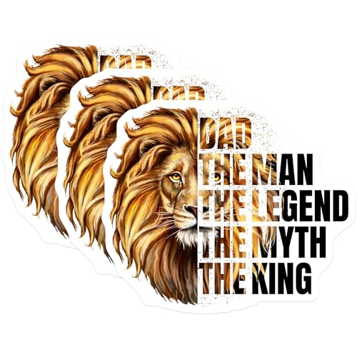 (3 Pack) Lion Dad Decals - The Man The Myth - Laptop Decal - Father's Day Decals - 3 Inches On Longest Side - Easy Peel & Apply - Made in USA - 3MCS4604