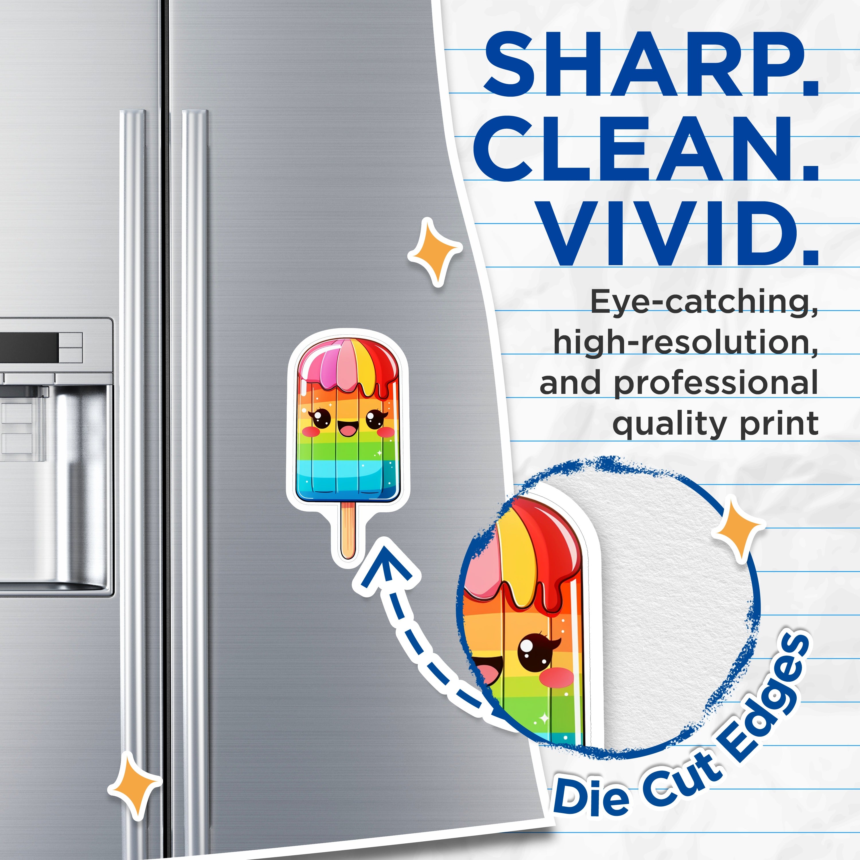 (2 Pack) Kawaii Popsicle Magnets - Rainbow Ice Pop - Cute Summer Fridge Decor - Colorful Kitchen Locker Accent - 5 Inches On Longest Side - Thick Durable Magnet - Made in USA - MAG37709