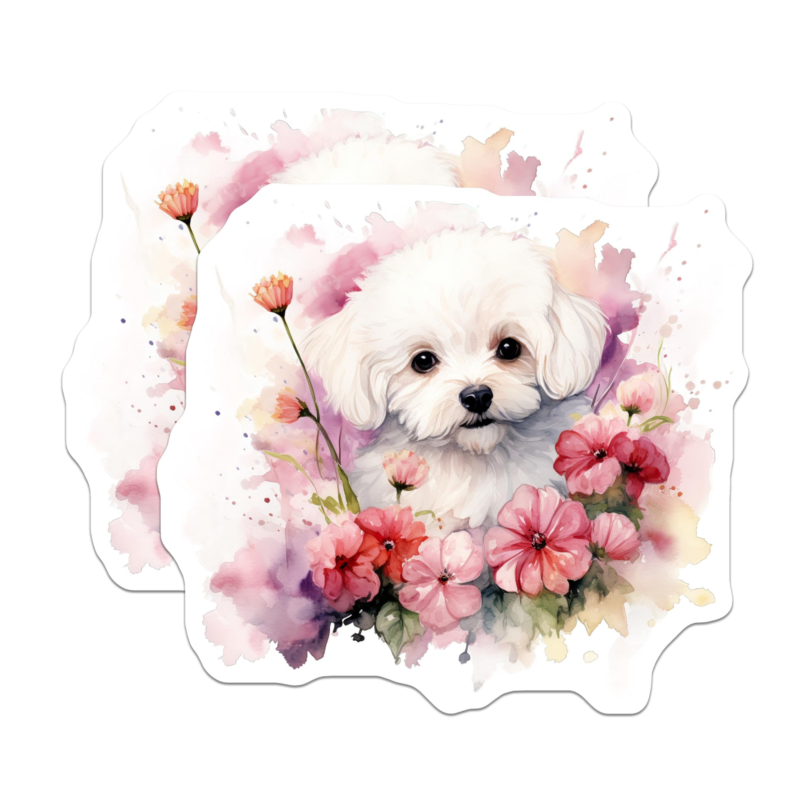 (2 Pack) Adorable Puppy Magnets - Watercolor Dog Art - Pet Lover Refrigerator Decor - 5 Inches On Longest Side - Thick Durable Magnet - Made in USA - MAG27102