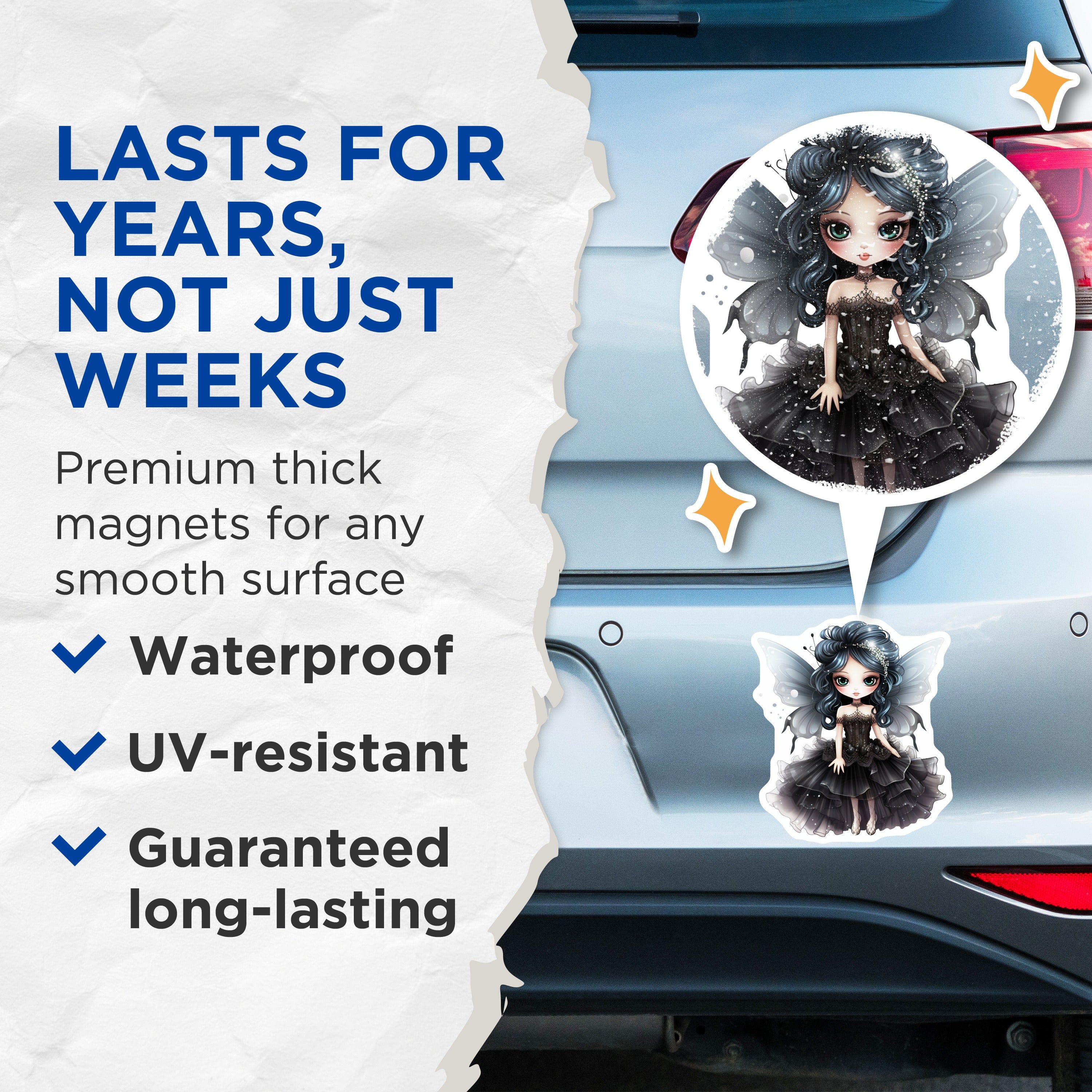 (2 Pack) Dark Fantasy Fairy Magnets - Gothic Lolita Decor - Whimsigoth Art - Mystical Creature - 5 Inches On Longest Side - Thick Durable Magnet - Made in USA - MAG36615