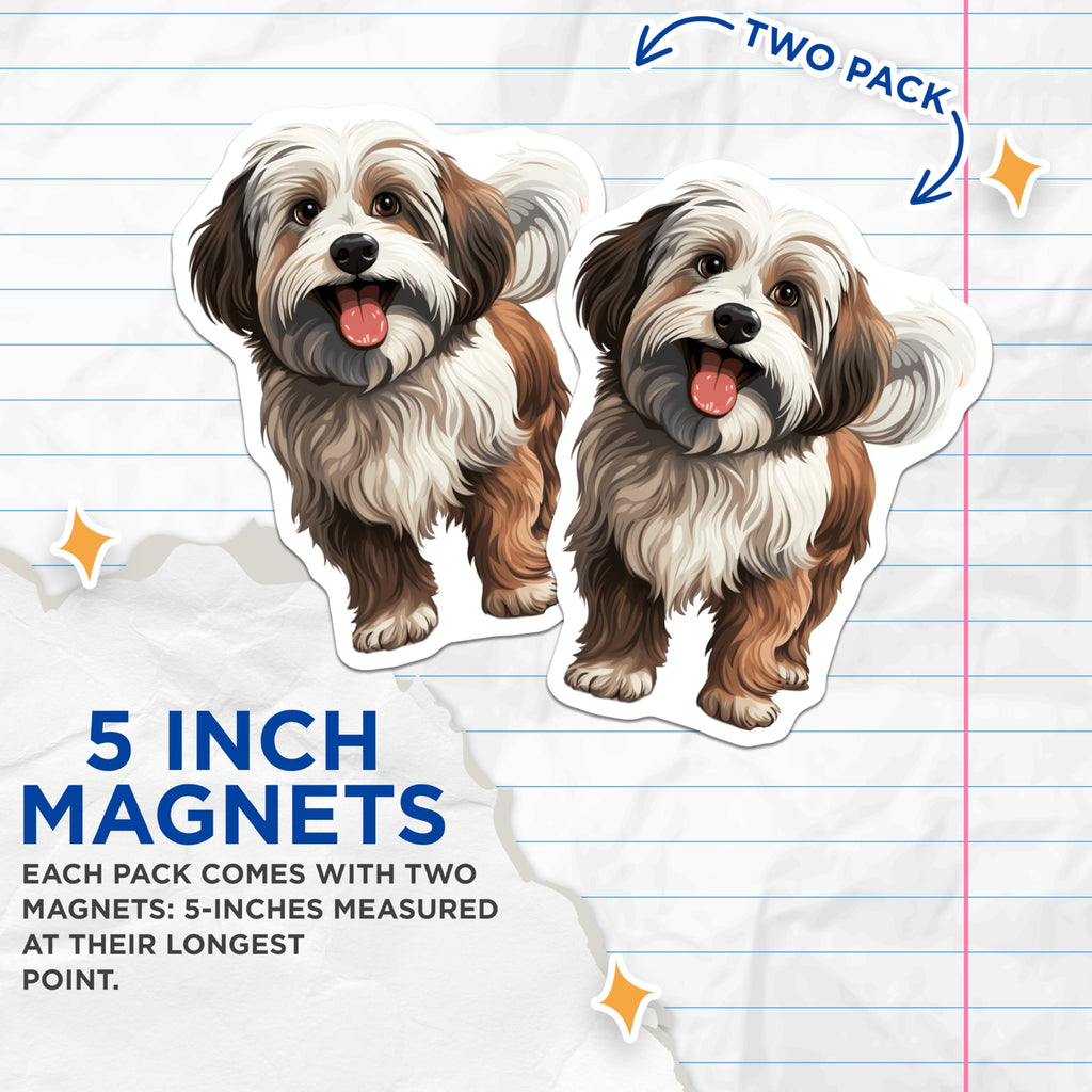 (2 Pack) Cute Fluffy Dog Magnets - Shih Tzu Lhasa Apso Art - Pet Owner Refrigerator Decor - Happy Puppy Canine Accessories - 5 Inches On Longest Side - Thick Durable Magnet - Made in USA - MAG25973