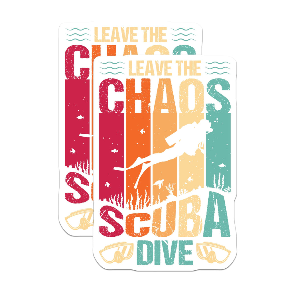 (2 Pack) Scuba Dive Stickers - Leave The Chaos - Diving Adventure - 5" On Longest Side - Sticks to Smooth Flat Surfaces - Made in USA - BMCS18526