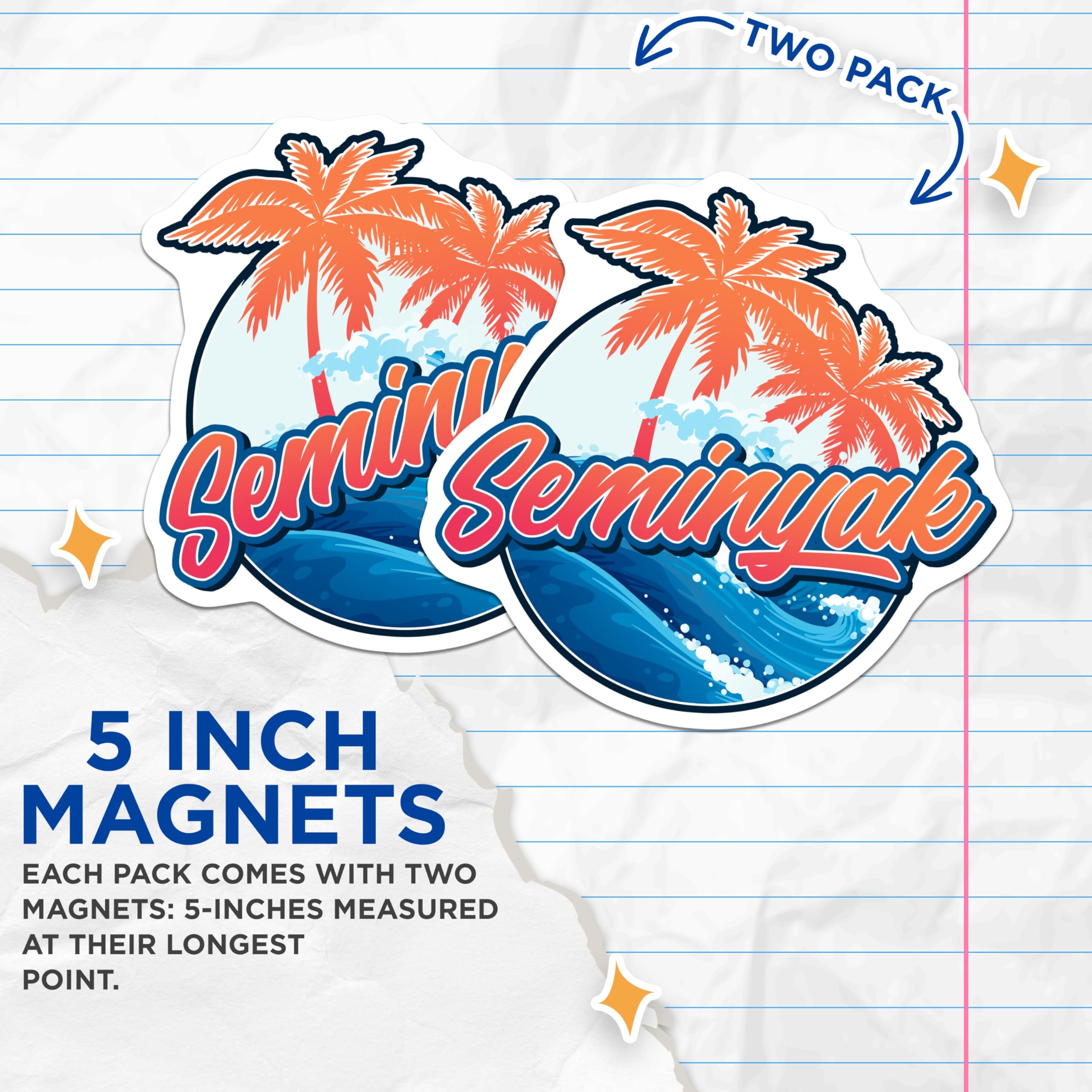 (2 Pack) Seminyak Magnets - Bali Travel - Beach Decor - Tropical Magnets - 5" On Longest Side - Premium Magnet - for Cars, Refrigerators, Toolboxes, Lockers - Made in USA - MAG17404