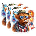 (3 Pack) Highland Cow Decals - Patriotic Bull - American Flag Decal- 3 Inches On Longest Side - Easy Peel & Apply - Made in USA - 3MCS5130