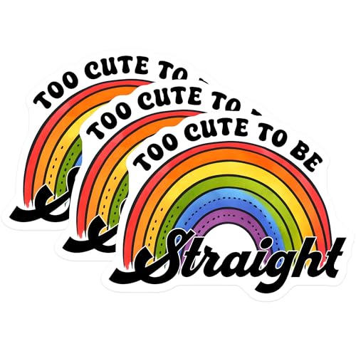 (3 Pack) Too Cute to Be Straight Decals - Rainbow Decal - Pride LGBTQ Decals - 3 Inches On Longest Side - Easy Peel & Apply - Made in USA - 3MCS7022
