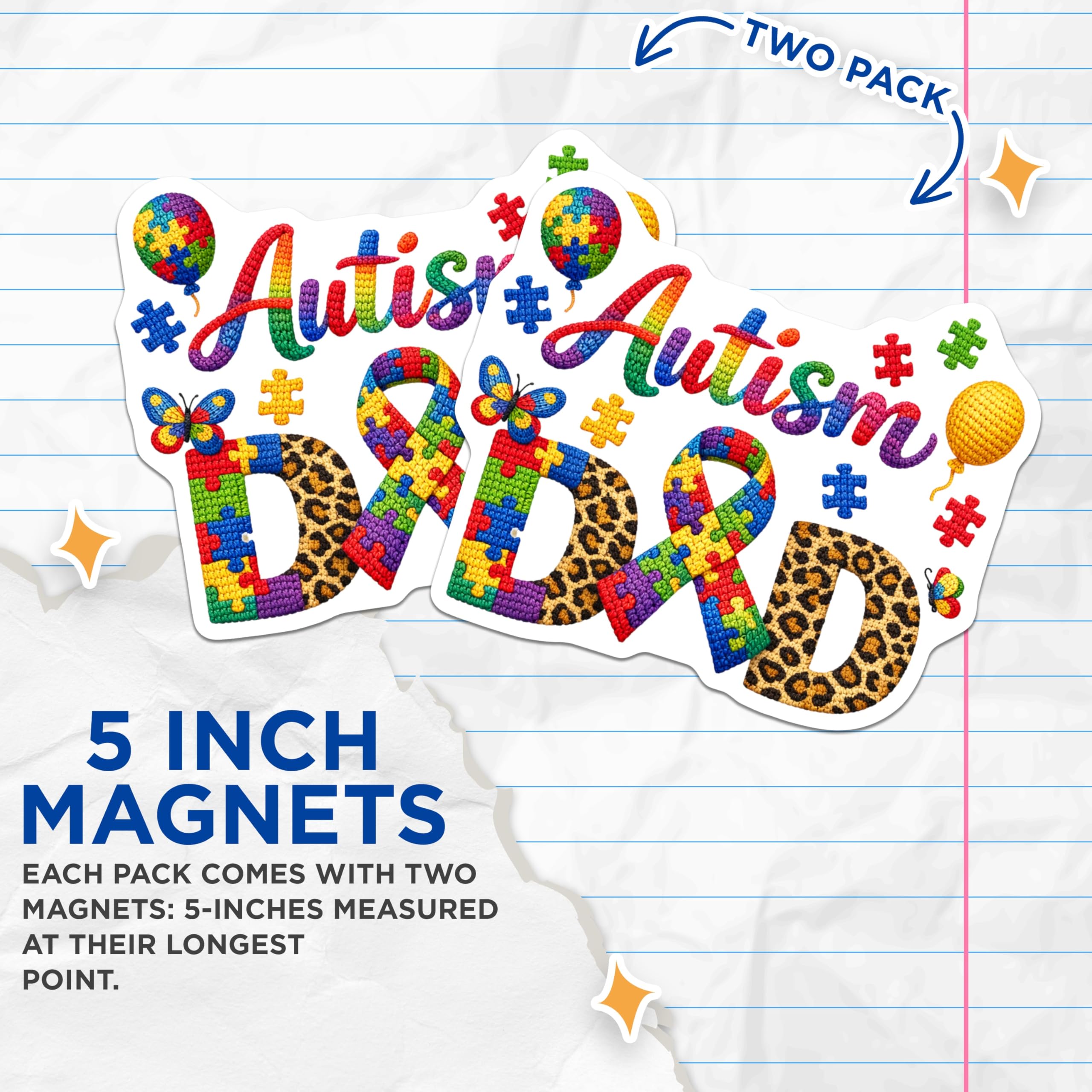 (2 Pack) Autism Dad Magnets - Neurodiversity Support - Puzzle Piece Rainbow Awareness - Special Father Advocacy - 5 Inches On Longest Side - Thick Durable Magnet - Made in USA - MAG22138