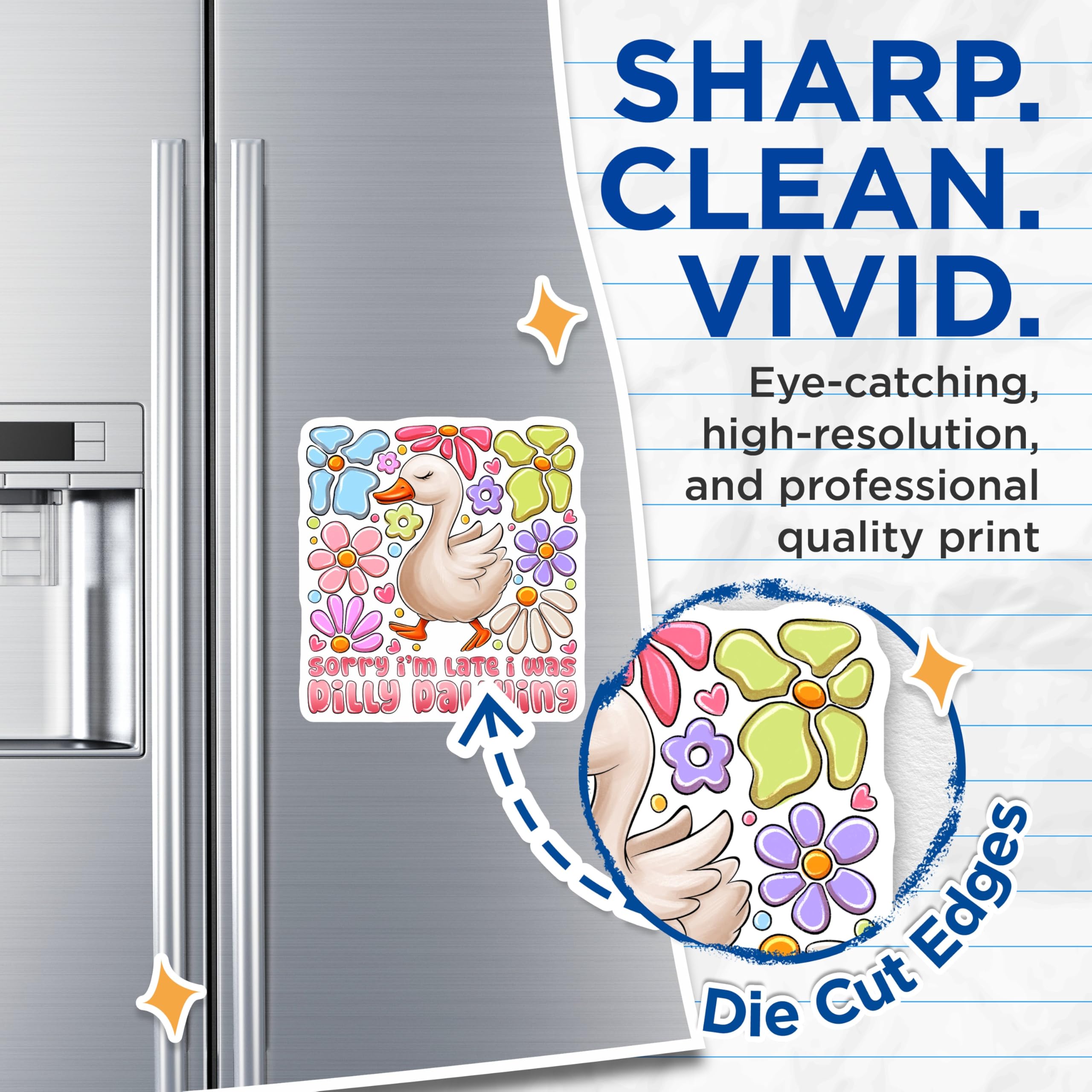 (2 Pack) Dilly Dallying Goose Magnets - Funny Quote Fridge Magnet - Cute Animal Kitchen Decor - 5 Inches On Longest Side - Thick Durable Magnet - Made in USA - MAG29506