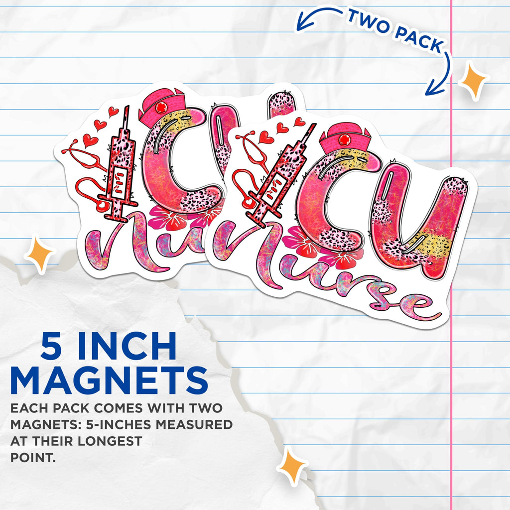 (2 Pack) ICU Nurse Magnets - Nurse Life Decor - Registered Nurse Refrigerator Magnets - 5" On Longest Side - Premium Magnet - for Cars, Refrigerators, Toolboxes, Lockers - Made in USA - MAG18489