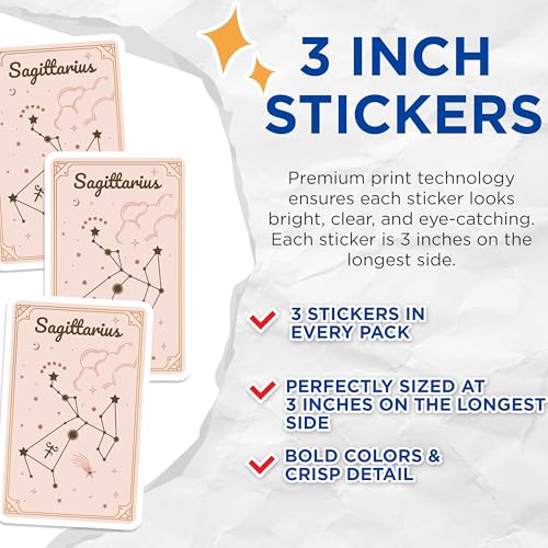 (3 Pack) Sagittarius Zodiac Decals - Constellation Stickers - Astrology Sign Decals - 3 Inches On Longest Side - Easy Peel & Apply - Made in USA - 3MCS8161