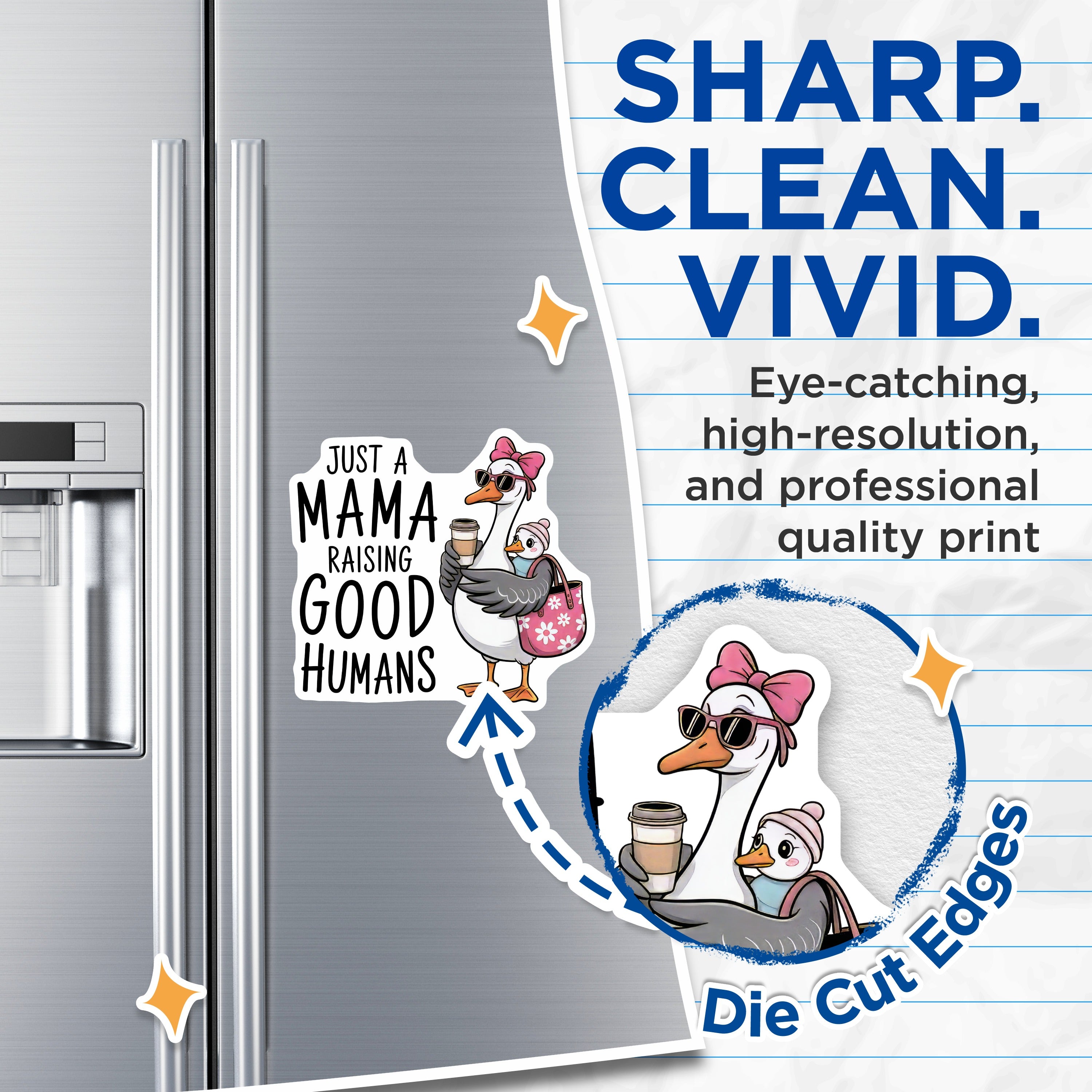 (2 Pack) Mama Goose Raising Humans Magnets - Funny Mom Life Humor Decor - Busy Mother's Day Idea - 5 Inches On Longest Side - Thick Durable Magnet - Made in USA - MAG38217
