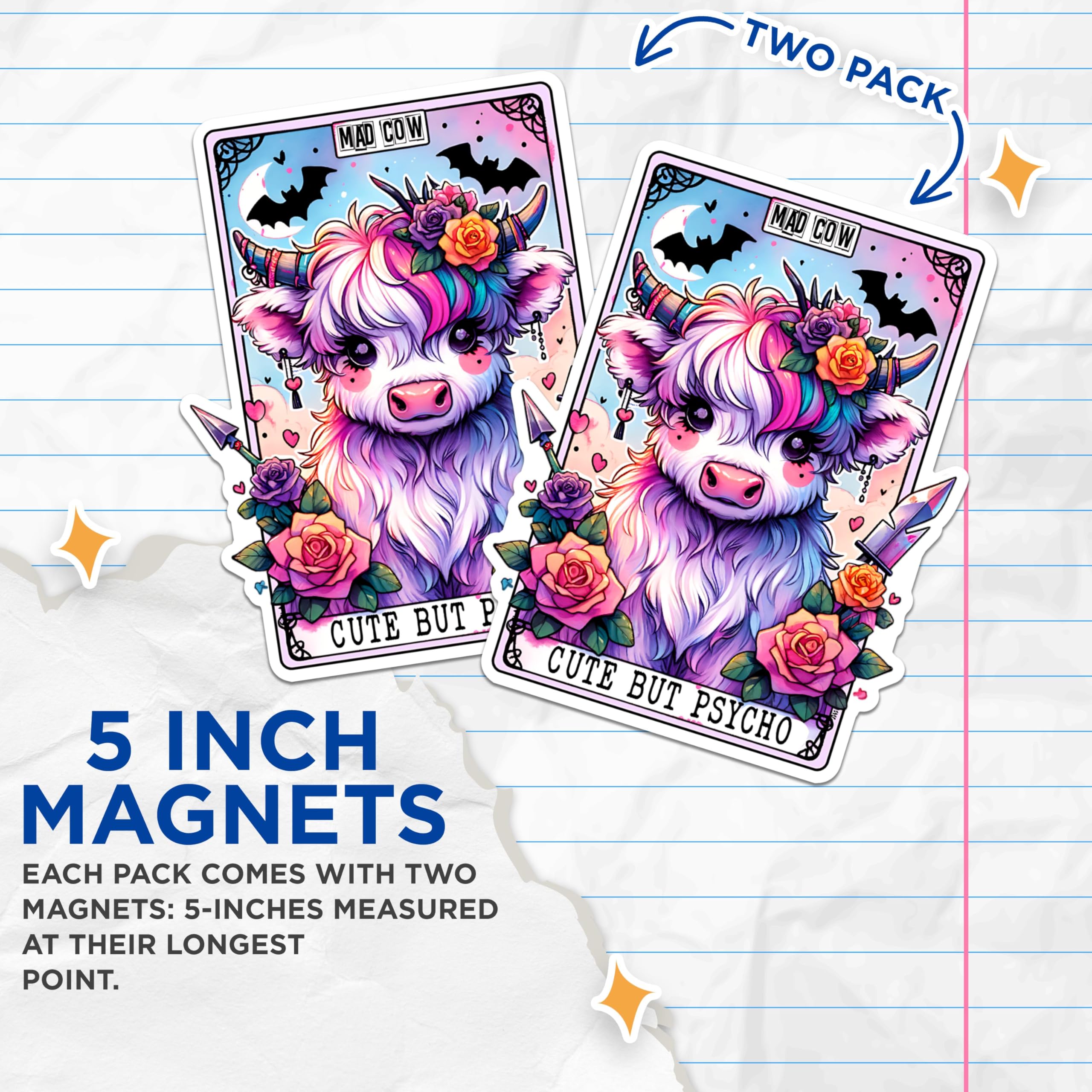 (2 Packs) Cute But Psycho Tarot Card Magnets - Funny Sarcastic Sassy Magnets - 5 Inches On Longest Side - Premium Magnet - for Fridges, Toolboxes, Cars - Made in USA - MAG2509