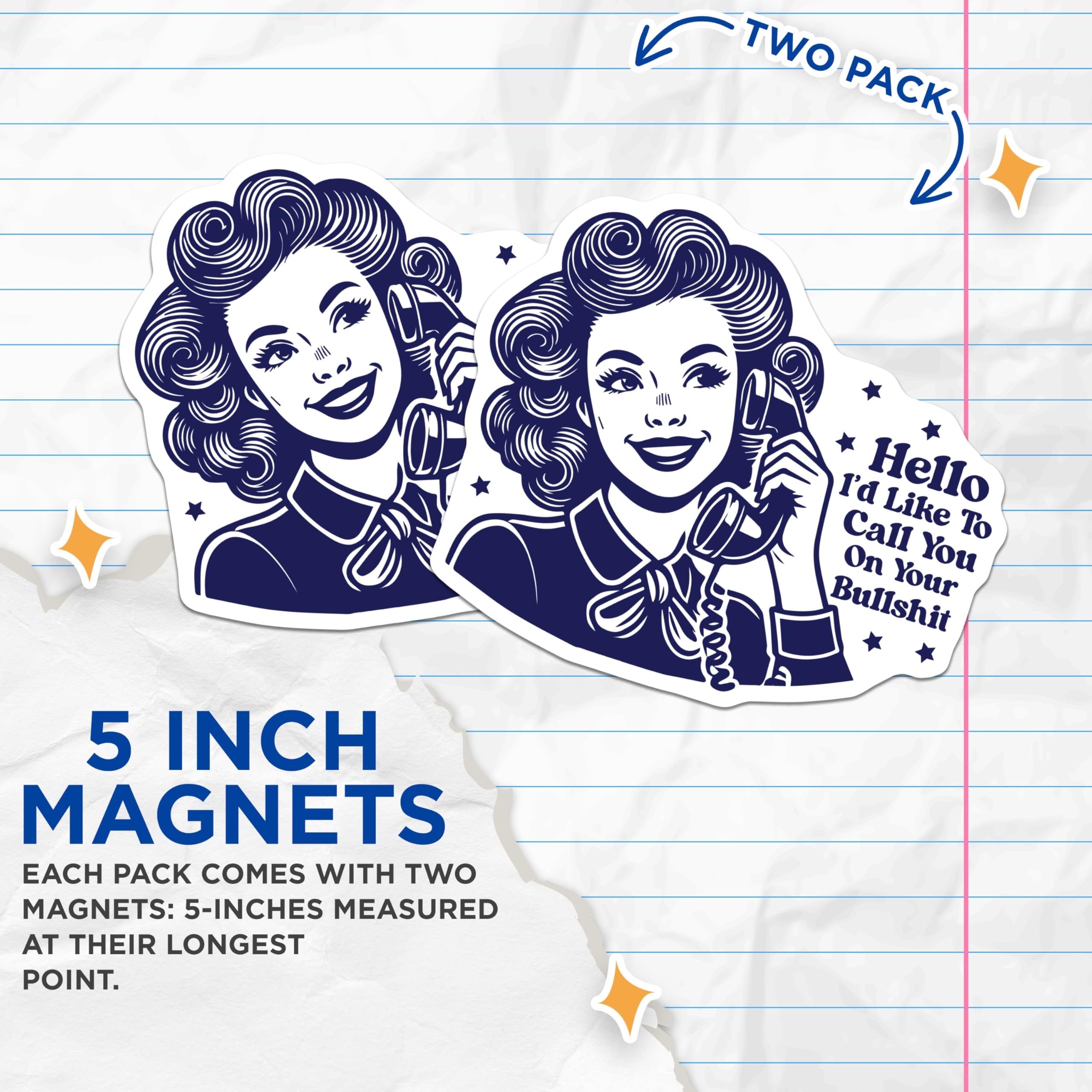 (2 Pack) BS Magnet - Retro Pinup Magnets - Funny Sarcastic Statement - 5" On Longest Side - Premium Magnet - for Cars, Refrigerators, Toolboxes, Lockers - Made in USA - MAG14933