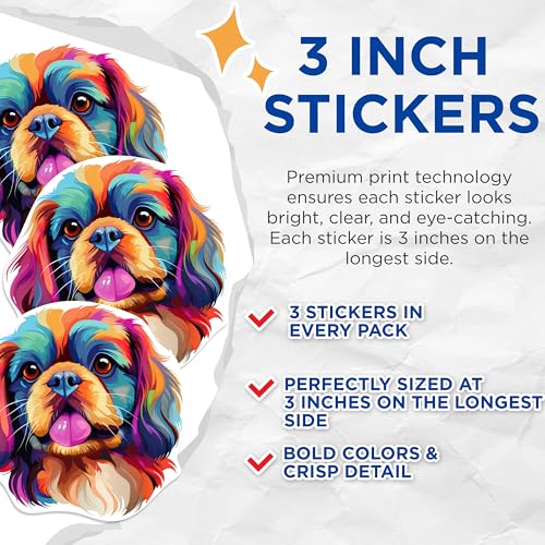 (3 Pack) Cavalier King Charles Spaniel Decals - Colorful Dog Stickers - Laptop Decal - 3 Inches On Longest Side - Easy Peel & Apply - Made in USA - 3MCS0786