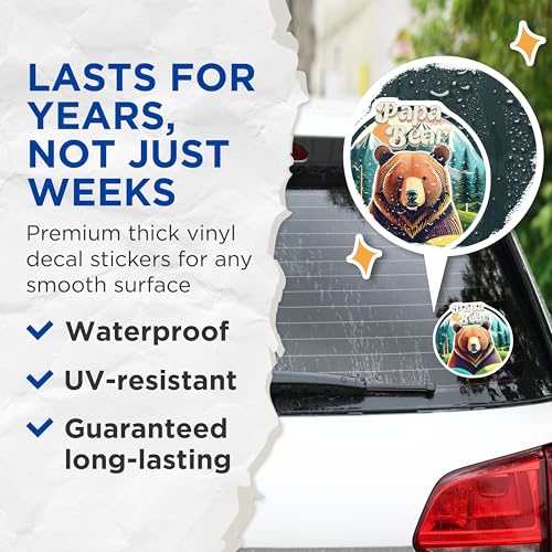 (2 Pack) Papa Bear Stickers - Bear-Themed Stickers - Outdoor Adventure Stickers for Laptops and Water Bottles - 5" On Longest Side - Sticks to Smooth Flat Surfaces - Made in USA - BMCS4204