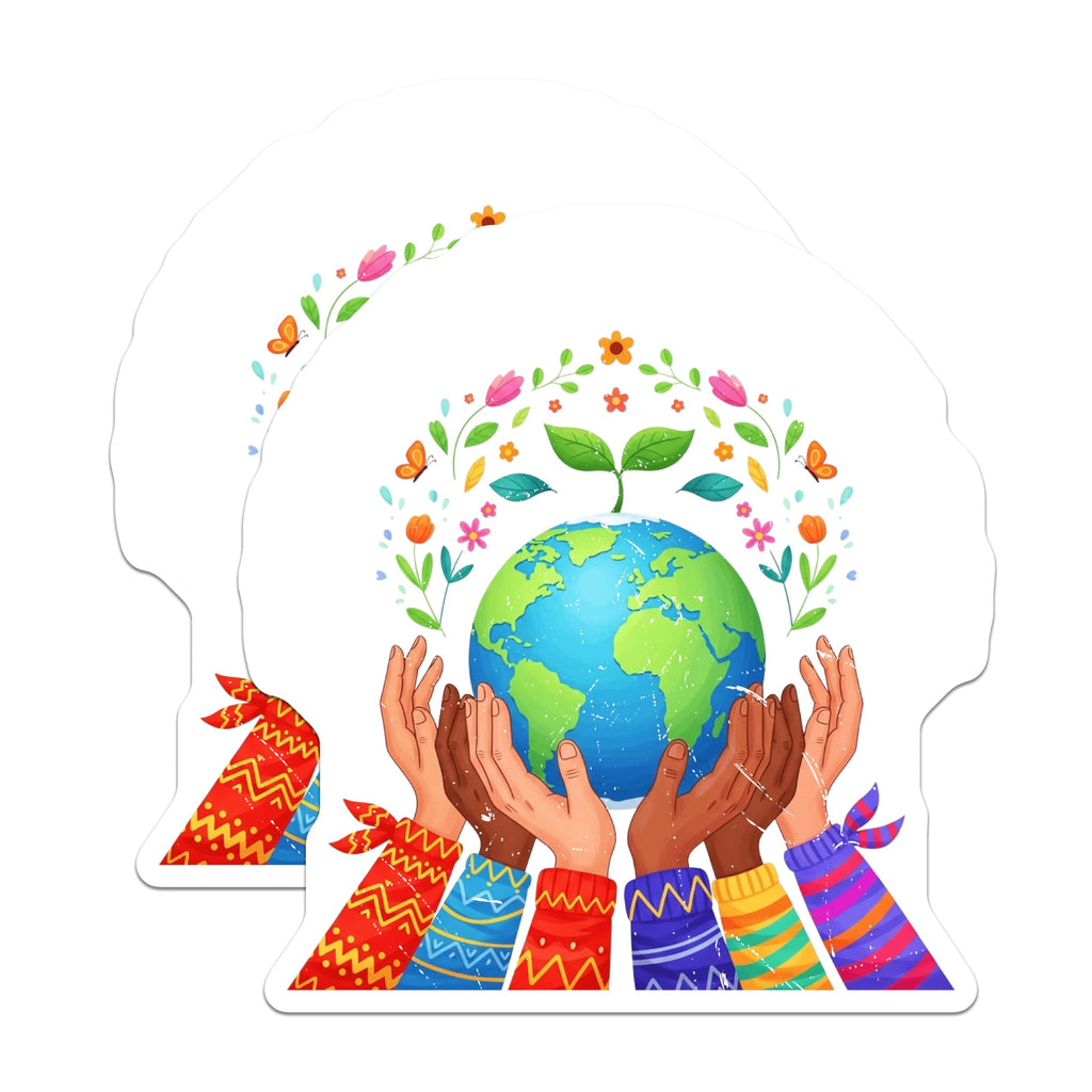 (2 Pack) Earth Day Magnets - Global Unity Hands - Planet Protection Awareness - 5 Inches On Longest Side - Thick Durable Magnet - Made in USA - MAG21833