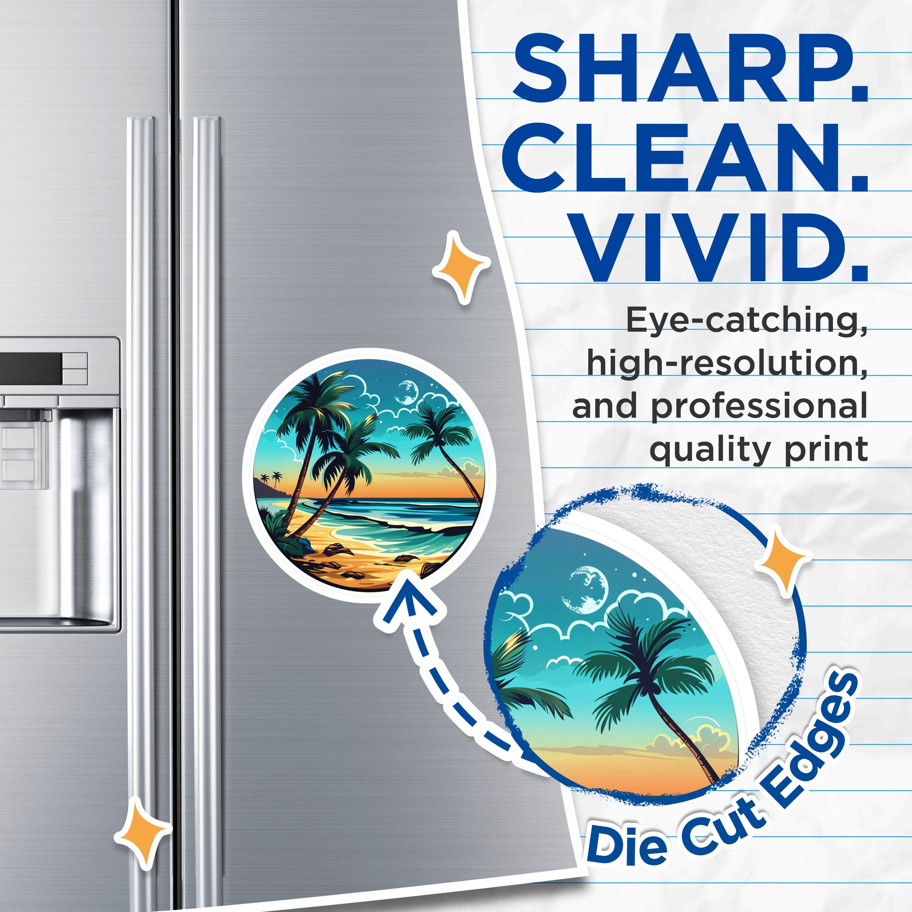 (2 Pack) Tropical Beach Scene Magnets - Palm Tree Sunset Ocean Decor - Vacation Planner Item - Refrigerator Art - 5 Inches On Longest Side - Thick Durable Magnet - Made in USA - MAG37071