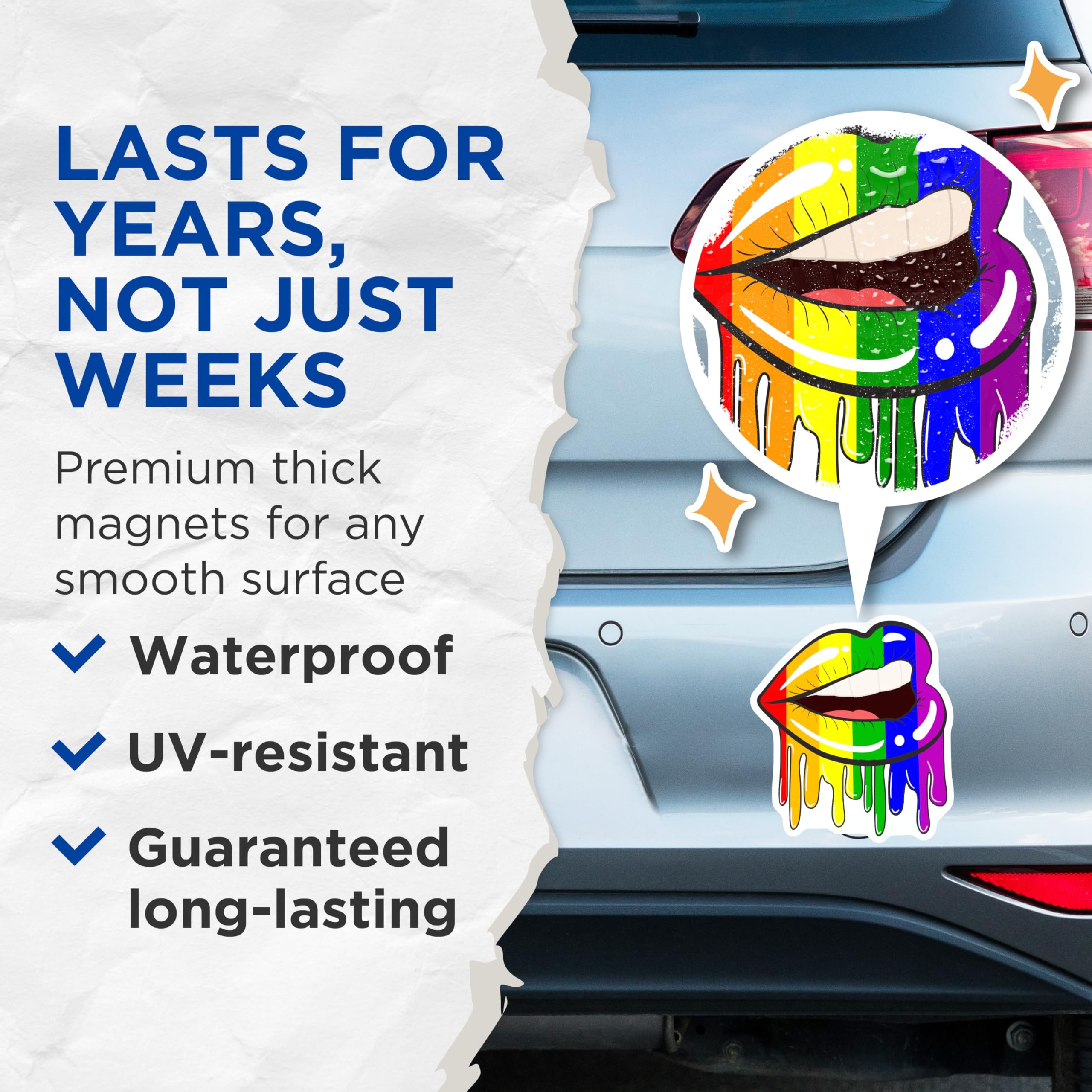 (2 Pack) Rainbow Dripping Lips Magnets - Pride LGBTQ+ Decor - Fridge Locker Magnets - 5 Inches On Longest Side - Thick Durable Magnet - Made in USA - MAG21693
