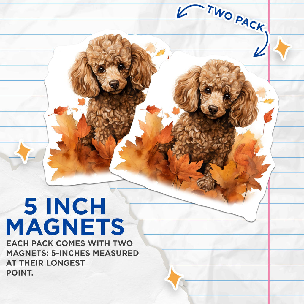 (2 Pack) Autumn Poodle Magnets - Fall Dog Decor - Cute Pet Owner Fridge Accessory for Animal Lovers - 5 Inches On Longest Side - Thick Durable Magnet - Made in USA - MAG27452