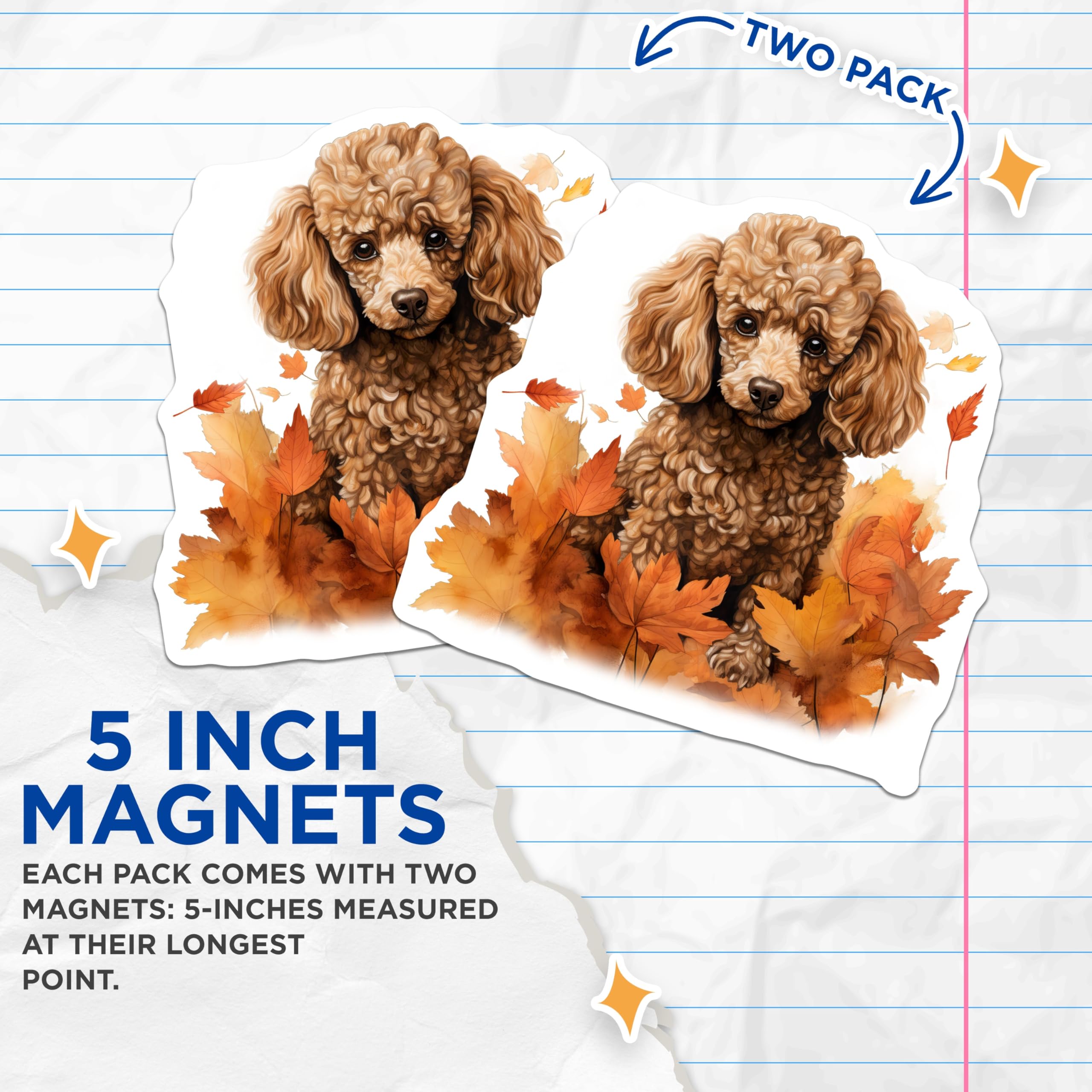 (2 Pack) Autumn Poodle Magnets - Fall Dog Decor - Cute Pet Owner Fridge Accessory for Animal Lovers - 5 Inches On Longest Side - Thick Durable Magnet - Made in USA - MAG27452