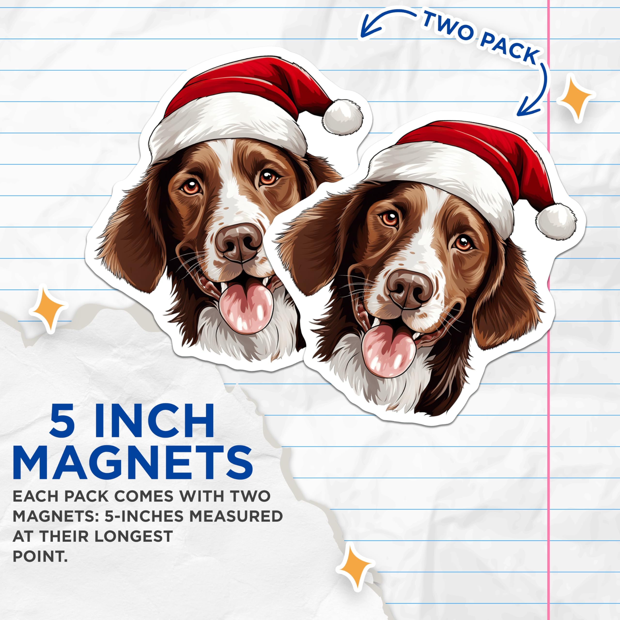 (2 Pack) Christmas Dog Magnets - Santa Hat Pet Decor - Holiday Refrigerator Accent for Pet Lovers - 5 Inches On Longest Side - Thick Durable Magnet - Made in USA - MAG26646