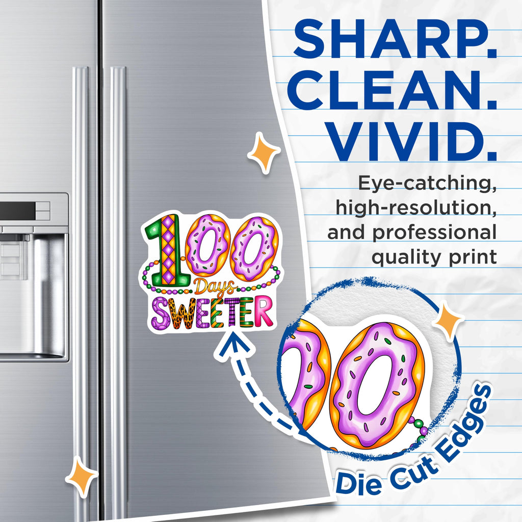(2 Pack) 100 Days Sweeter Magnets - Teacher Classroom Decor - School Celebration - Donut Mardi Gras Style - 5 Inches On Longest Side - Thick Durable Magnet - Made in USA - MAG29721