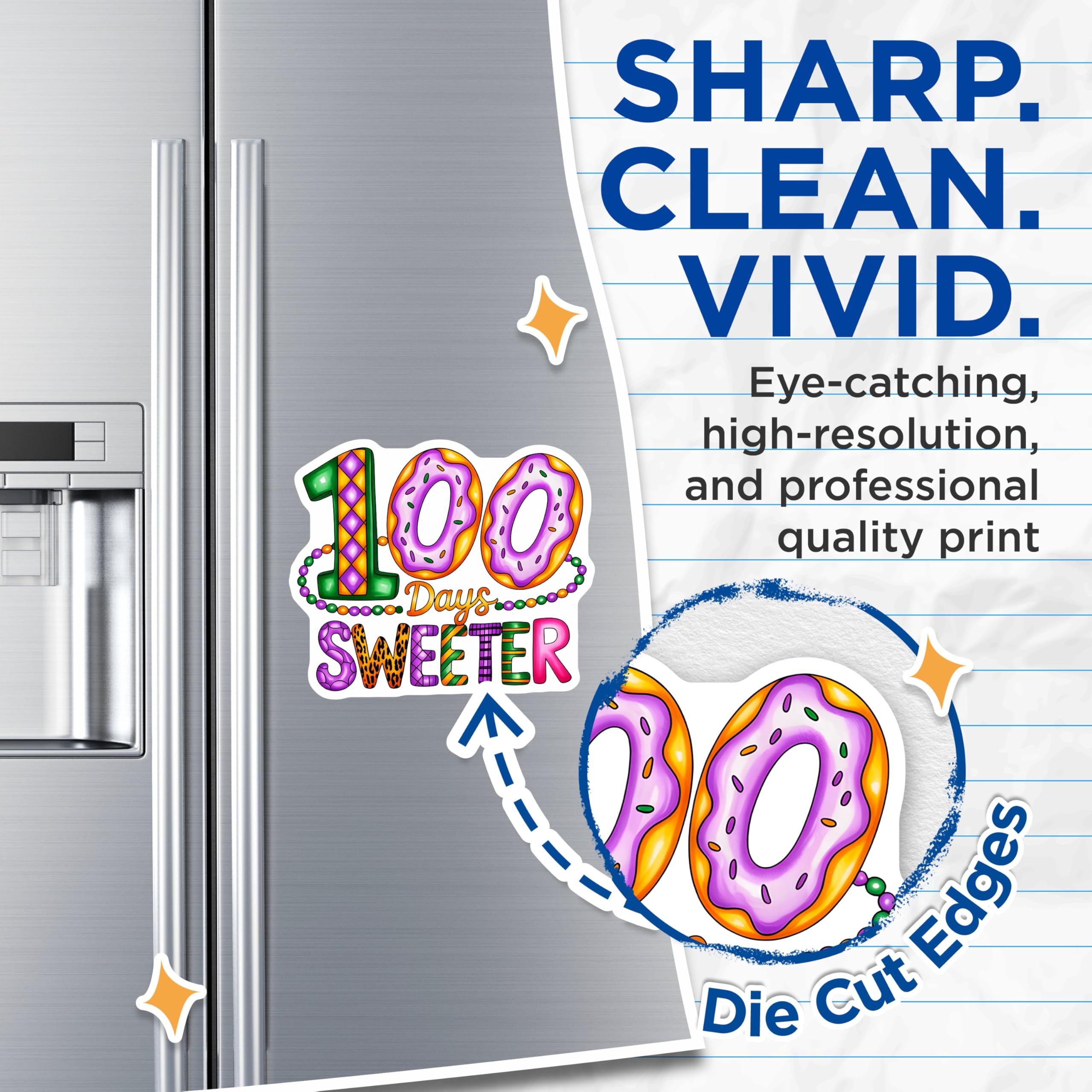 (2 Pack) 100 Days Sweeter Magnets - Teacher Classroom Decor - School Celebration - Donut Mardi Gras Style - 5 Inches On Longest Side - Thick Durable Magnet - Made in USA - MAG29721