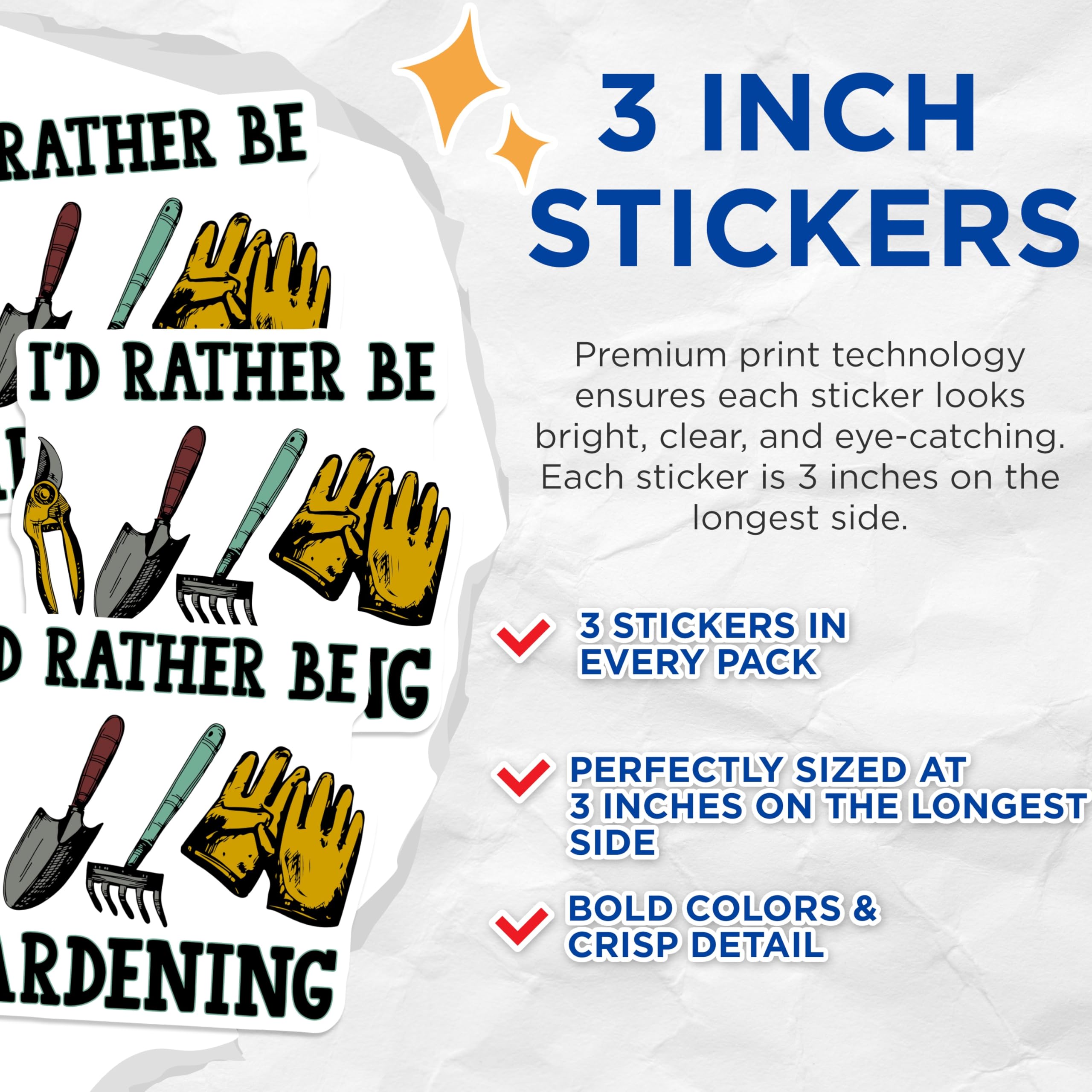 (3 Pack) Gardening Decals - I'd Rather Be Gardening - Gardener Laptop Decal - 3 Inches On Longest Side - Easy Peel & Apply - Made in USA - 3MCS2945