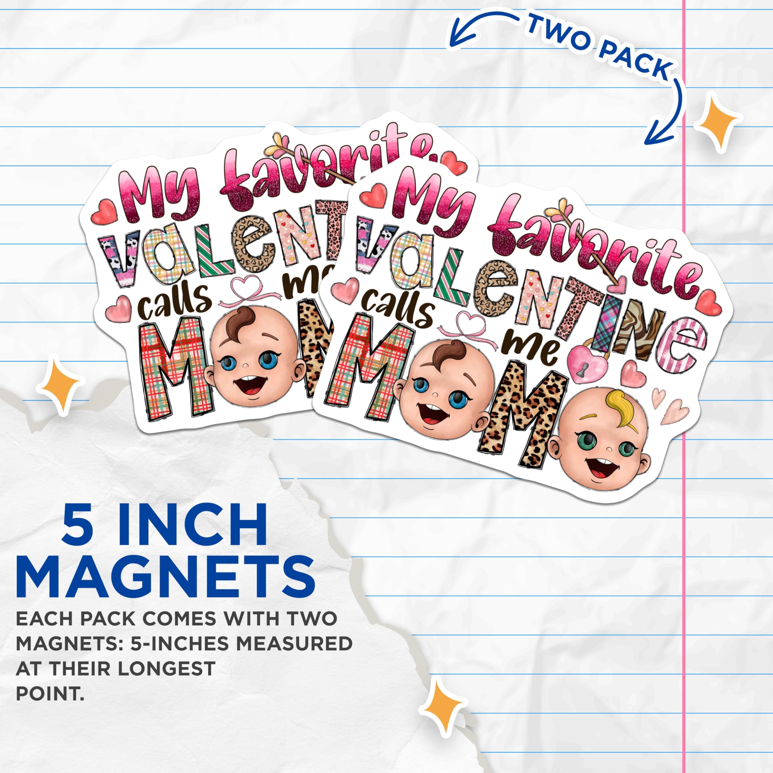 (2 Pack) Favorite Valentine Mom Magnets - Mama Life Fridge Decor - Cute Baby Themed Appreciation - 5 Inches On Longest Side - Thick Durable Magnet - Made in USA - MAG29158