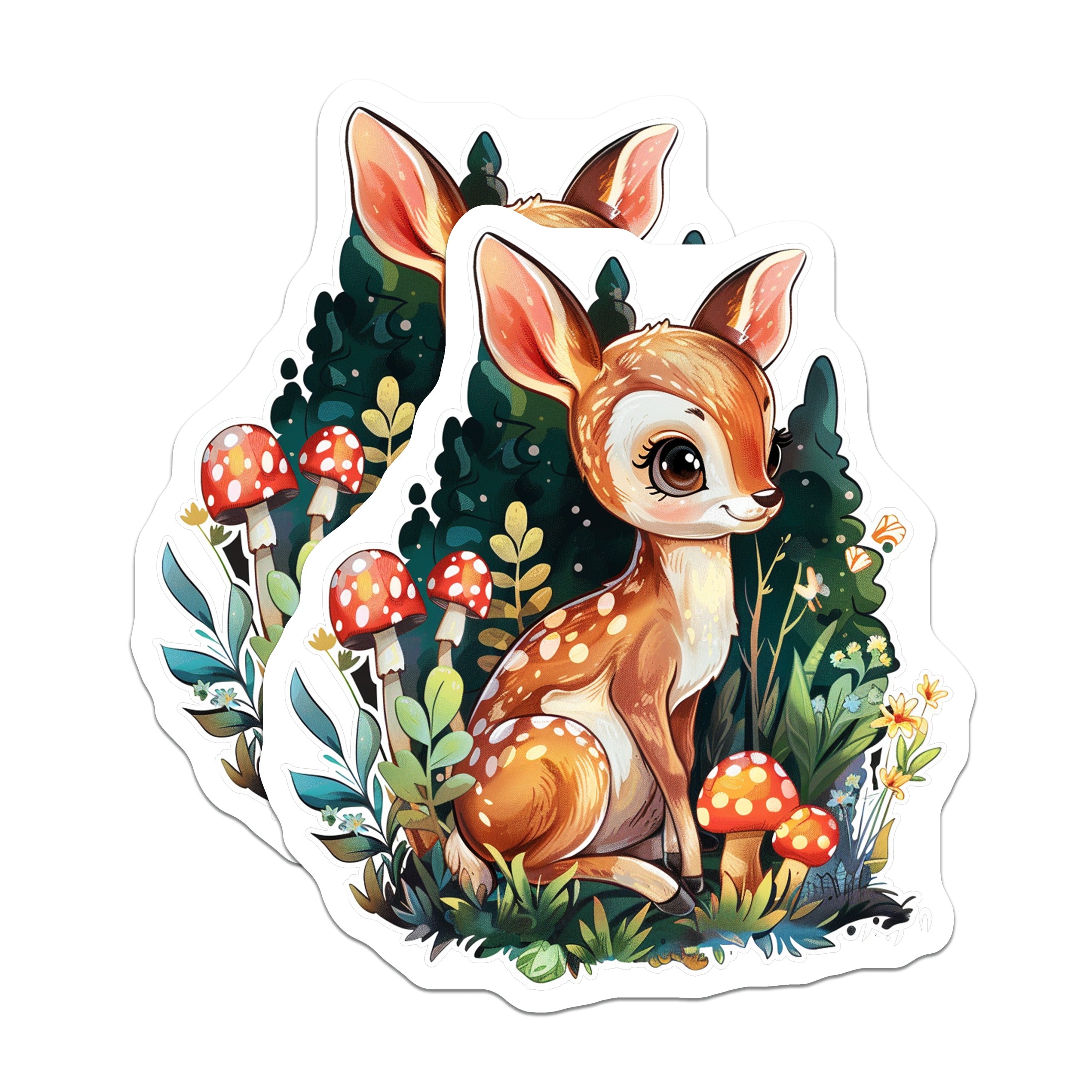 (2 Pack) Cute Deer Fawn Magnets - Whimsical Woodland Creature Decor - Enchanted Forest Aesthetic Refrigerator Art - 5 Inches On Longest Side - Thick Durable Magnet - Made in USA - MAG37739