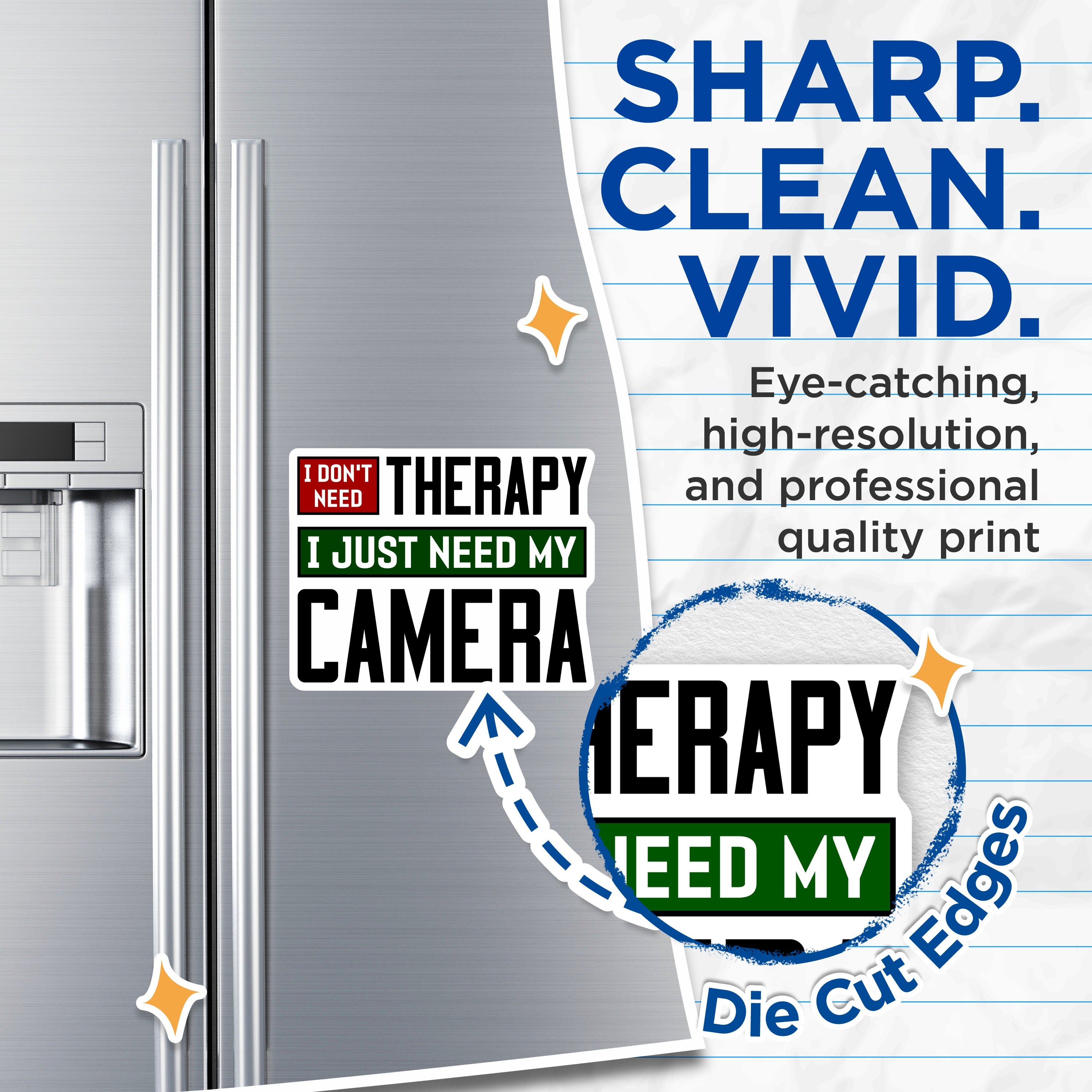 (2 Pack) Camera Therapy Magnets - Funny Photography Enthusiast Quote Fridge Decor - Hobbyist Statement Accessory - 5 Inches On Longest Side - Thick Durable Magnet - Made in USA - MAG37635