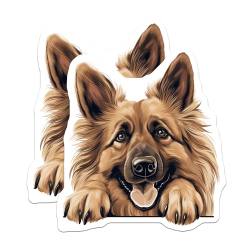 (2 Pack) Cute German Shepherd Dog Stickers - Animal Art Decal - Pet Lover Gift - Dog Breed Sticker - 5" On Longest Side - Sticks to Smooth Flat Surfaces - Made in USA - BMCS9863