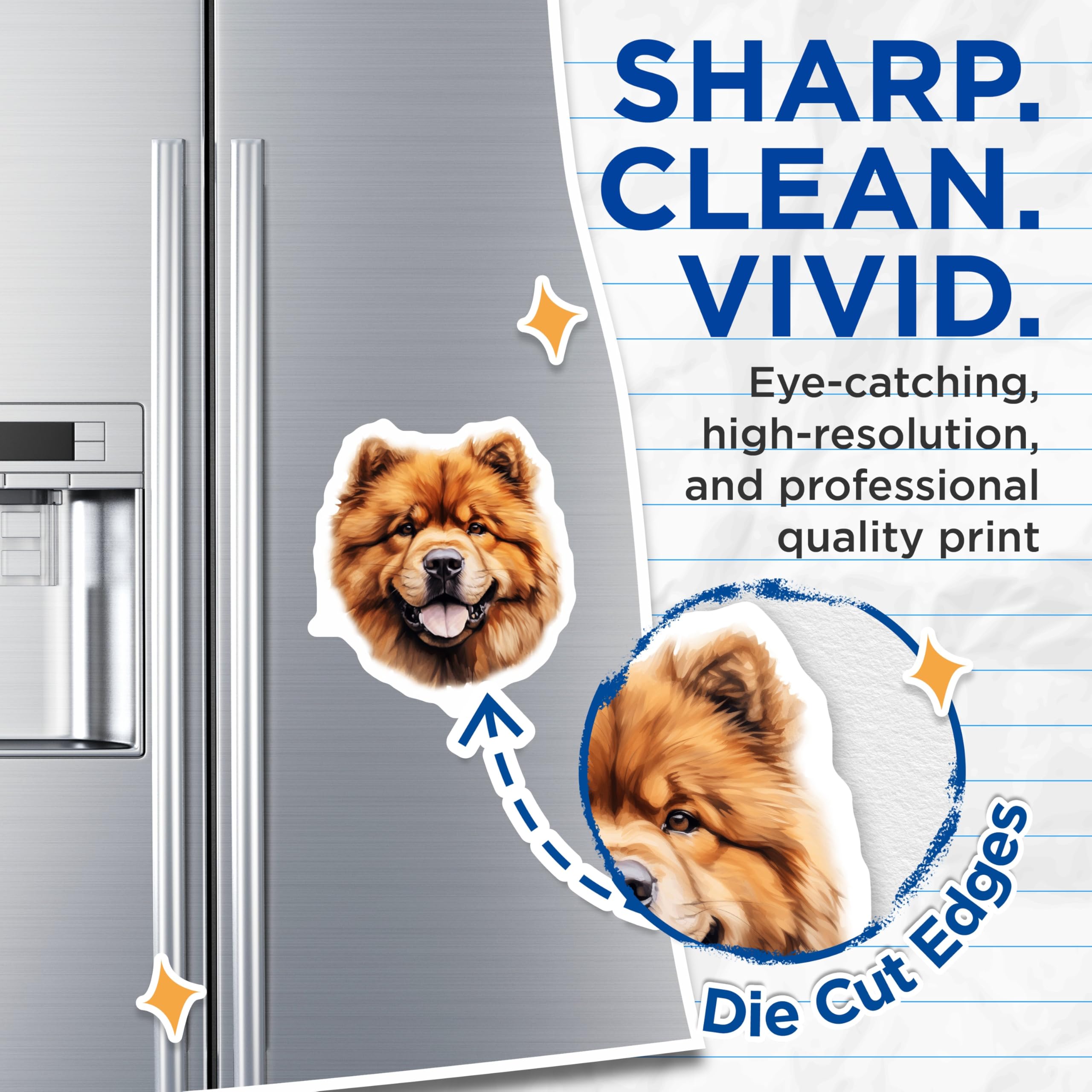 (2 Pack) Chow Chow Dog Magnets - Cute Pet Lover Decor - Fluffy Animal Portrait Fridge - 5 Inches On Longest Side - Thick Durable Magnet - Made in USA - MAG28126
