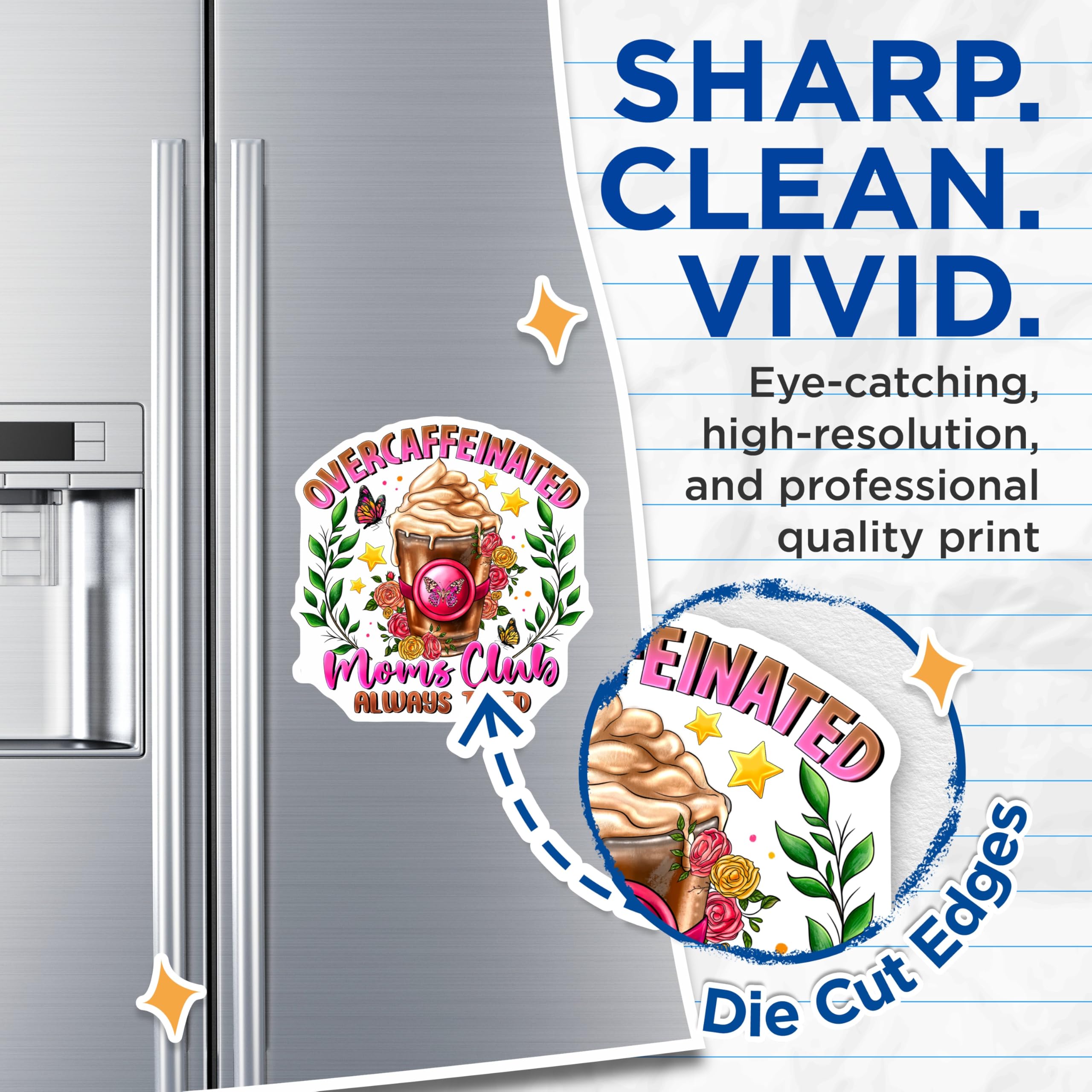 (2 Pack) Overcaffeinated Moms Club Magnets - Funny Tired Mom Coffee - Mother's Day Birthday Present - 5 Inches On Longest Side - Thick Durable Magnet - Made in USA - MAG29581