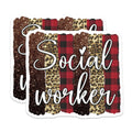 (2 Pack) Social Worker Magnets - Appreciation - Leopard Buffalo Plaid Magnet - 5" On Longest Side - Premium Magnet - for Cars, Refrigerators, Toolboxes, Lockers - Made in USA - MAG15012