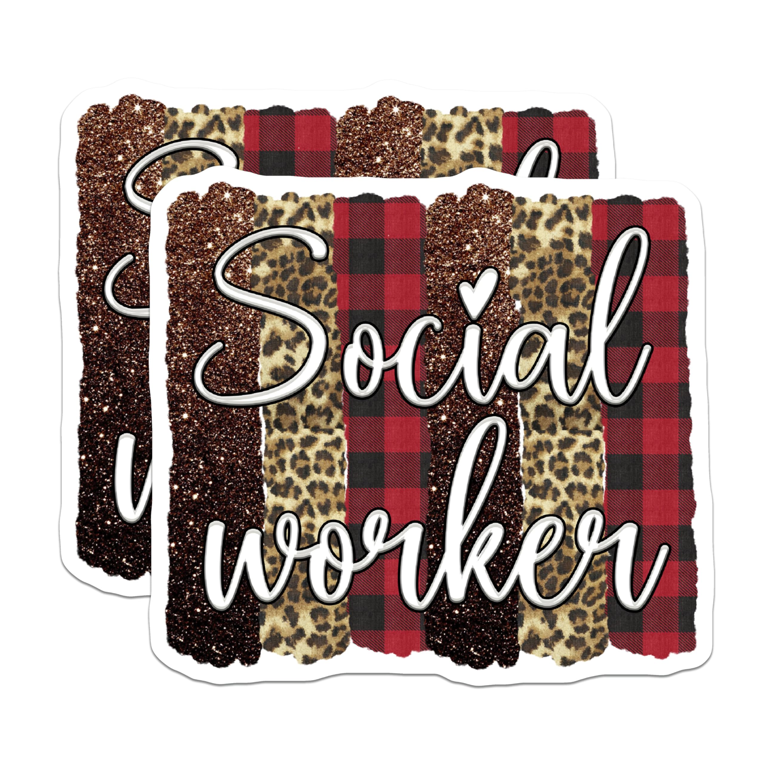(2 Pack) Social Worker Magnets - Appreciation - Leopard Buffalo Plaid Magnet - 5" On Longest Side - Premium Magnet - for Cars, Refrigerators, Toolboxes, Lockers - Made in USA - MAG15012