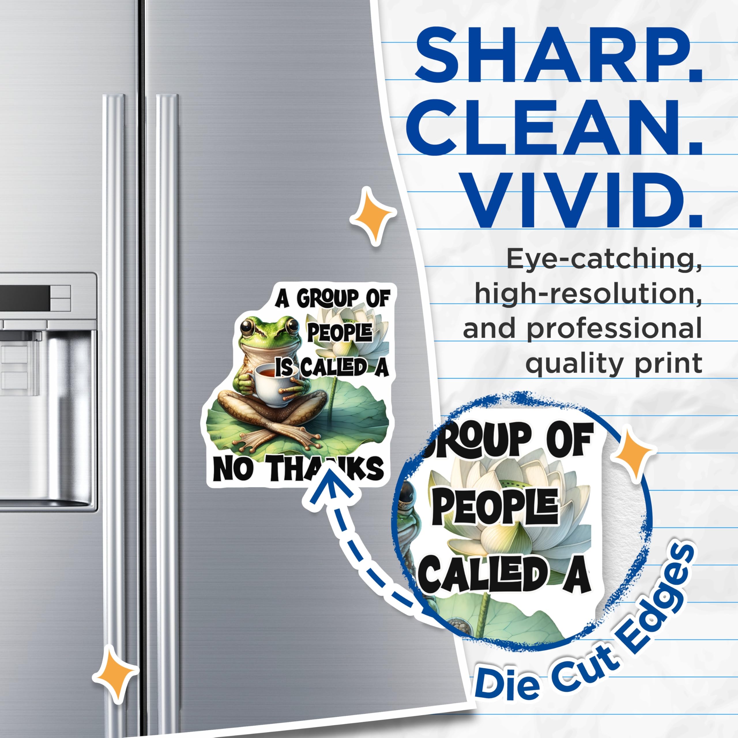 (2 Pack) Funny Frog Magnets - No Thanks Meme - Tea Drinking Frog Home Decor - 5" On Longest Side - Premium Magnet - for Cars, Refrigerators, Toolboxes, Lockers - Made in USA - MAG14230