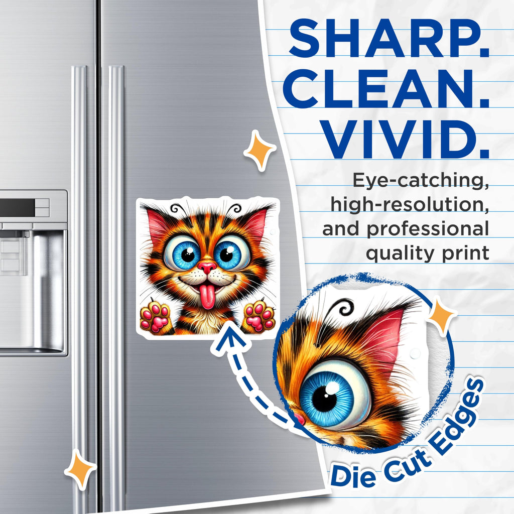 (2 Pack) Goofy Cat Magnets - Blue Eyes Kitty Decor - Whimsical Pet Accessories - 5" On Longest Side - Premium Magnet - for Cars, Refrigerators, Toolboxes, Lockers - Made in USA - MAG16047