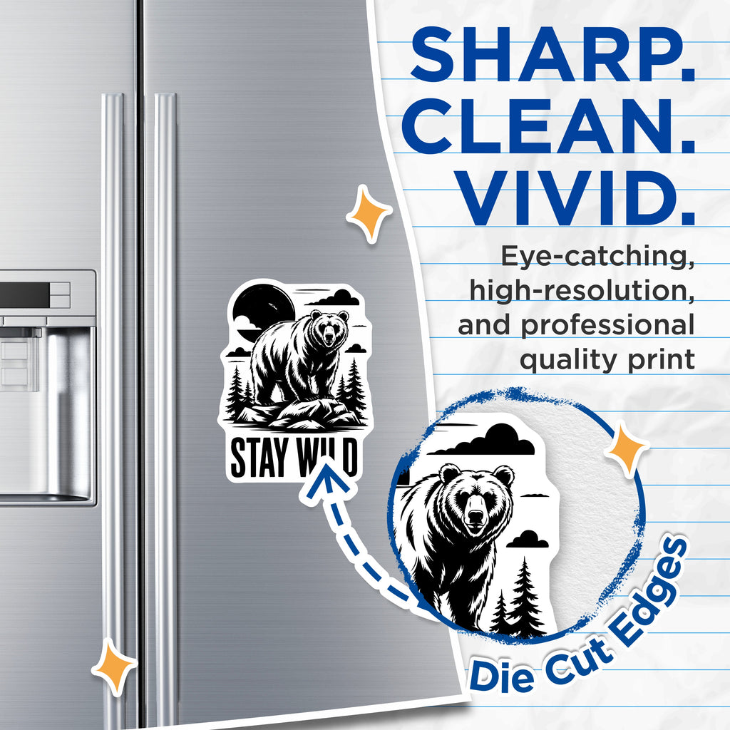 (2 Pack) Stay Wild Bear Magnets - Woodland Forest Decor - Outdoor Adventure Fridge Accessory - 5 Inches On Longest Side - Thick Durable Magnet - Made in USA - MAG38341