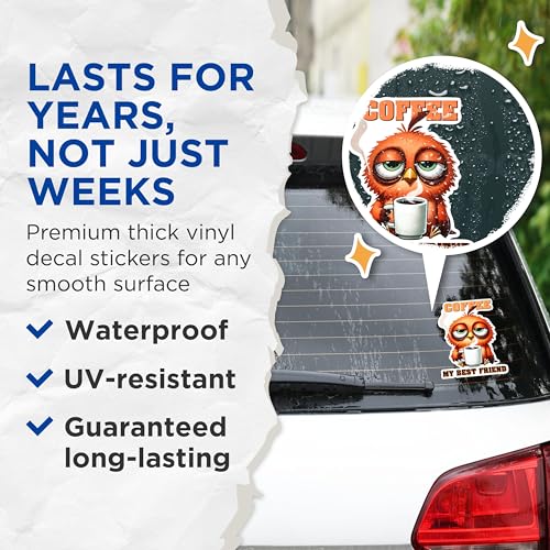 (2 Pack) Coffee Lovers Stickers - Funny Owl Stickers - My Best Friend Stickers - 5" On Longest Side - Sticks to Any Smooth Flat Surface - Made in USA - BMCS2770